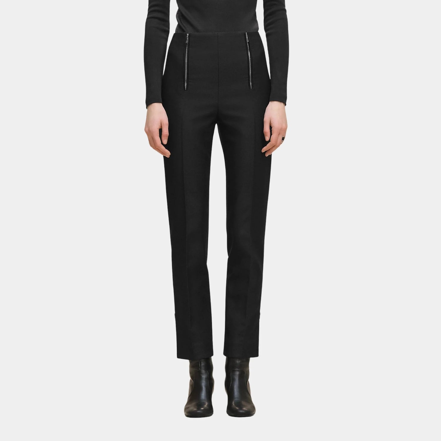 Hermes High-waisted Pants in Viscose and Stretch Wool, Noir, Front