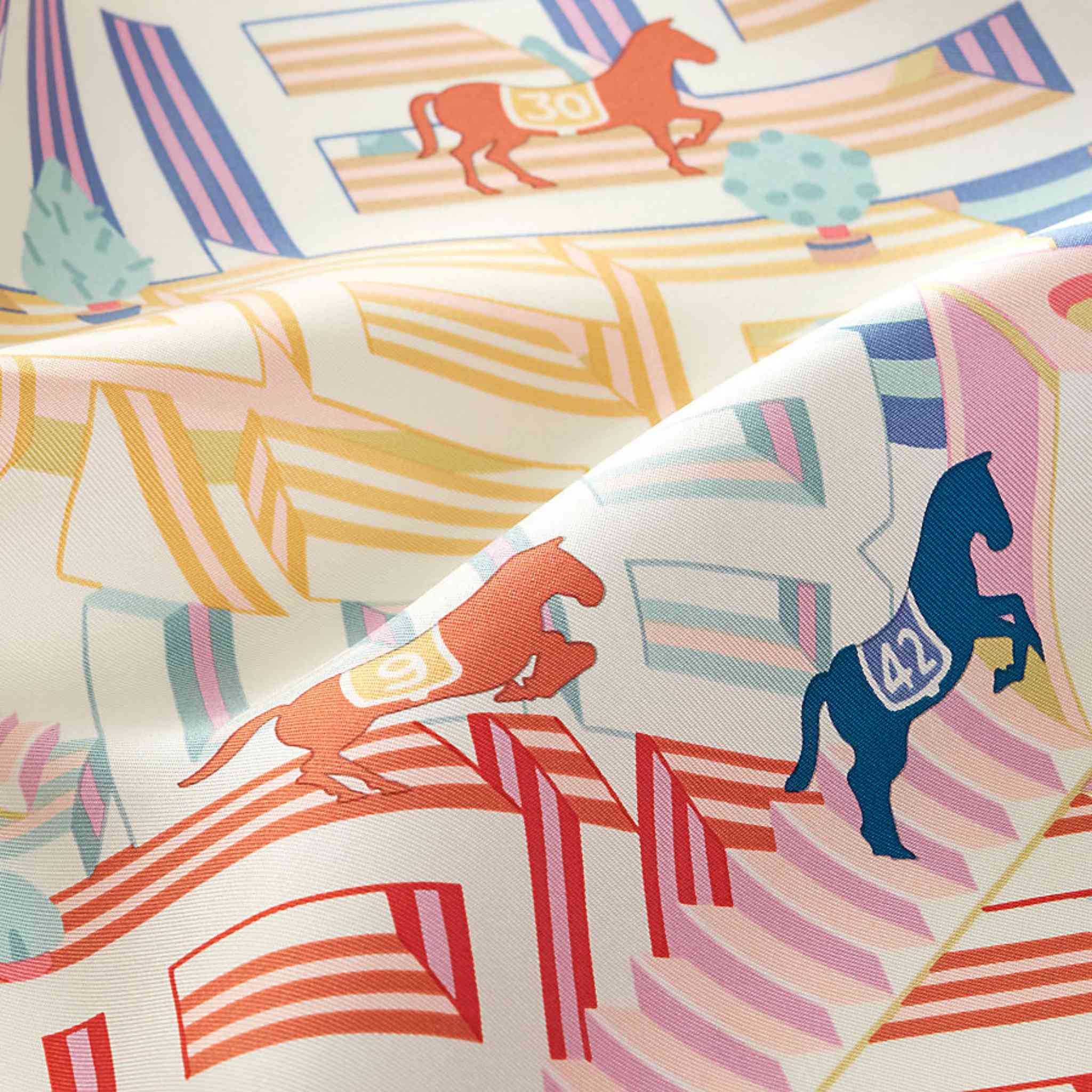 Hermès Horse Club Detail scarf 45, Red, Closeup