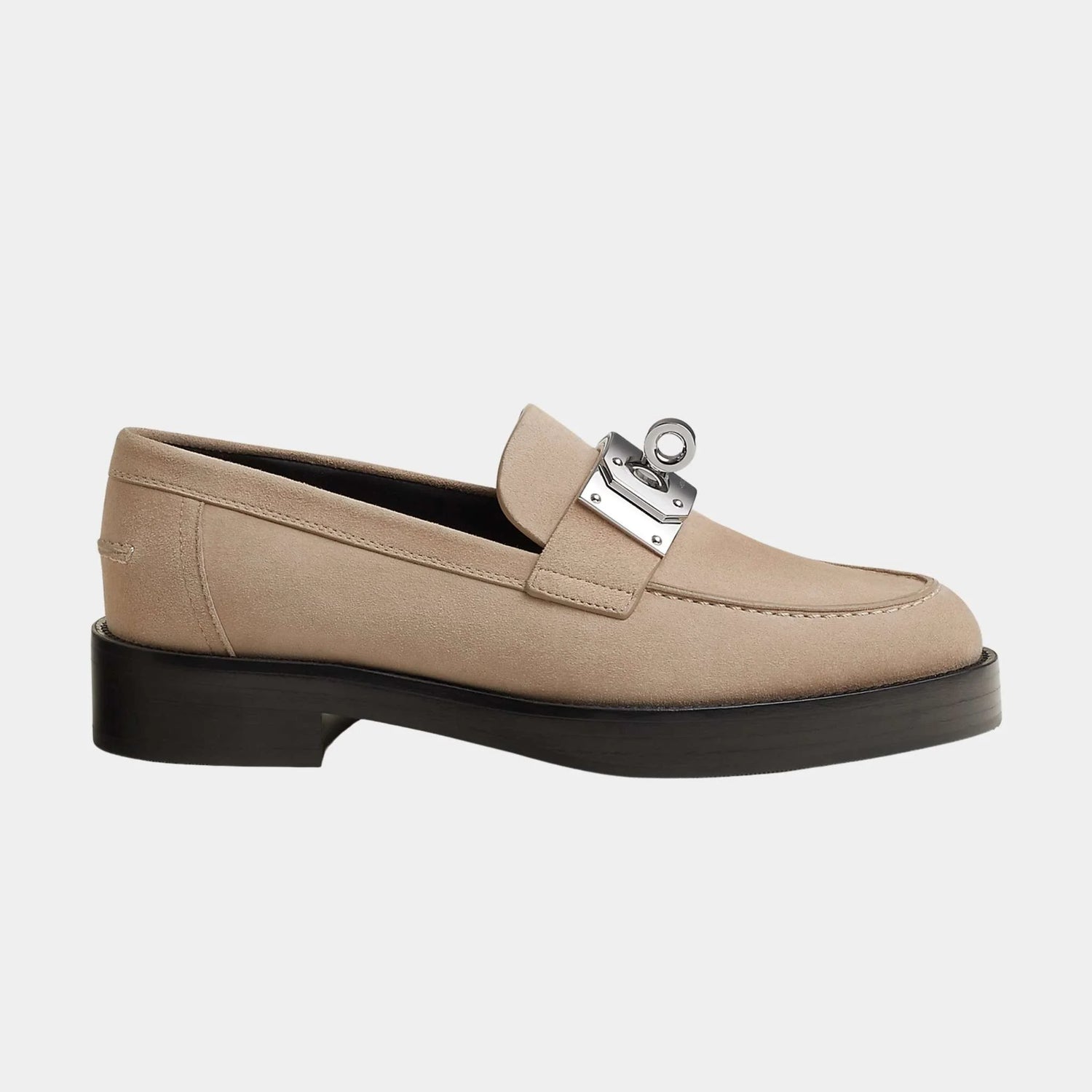 Hermes Hot Loafers in Suede Goatskin, Beige Camel, Side