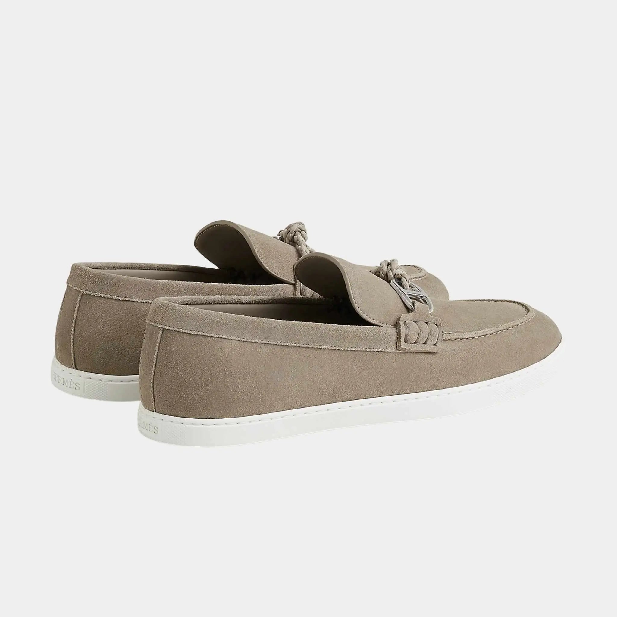 Hermes Ignacio Loafers in Suede Calfskin, Beige Galet, Back