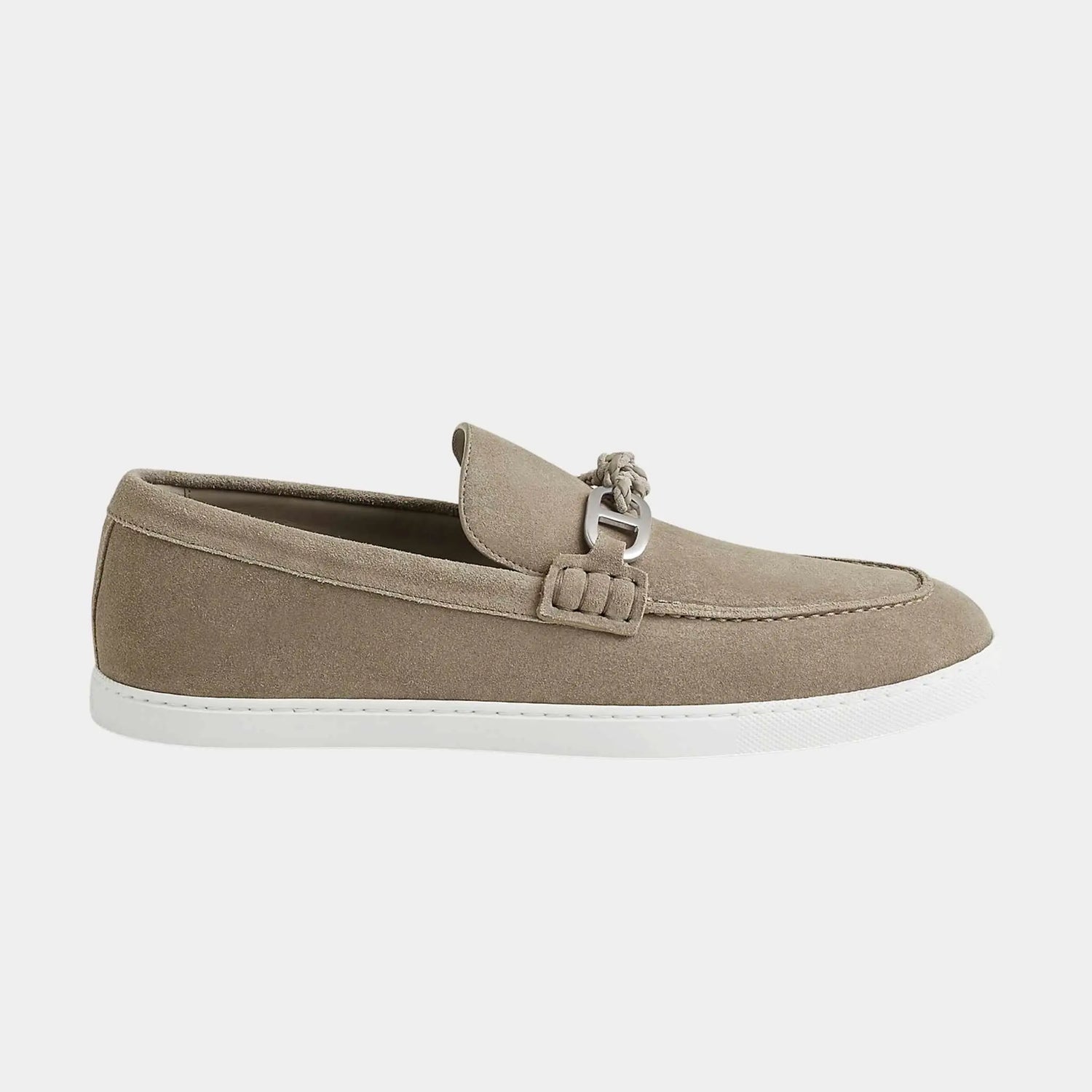 Hermes Ignacio Loafers in Suede Calfskin, Beige Galet, Side