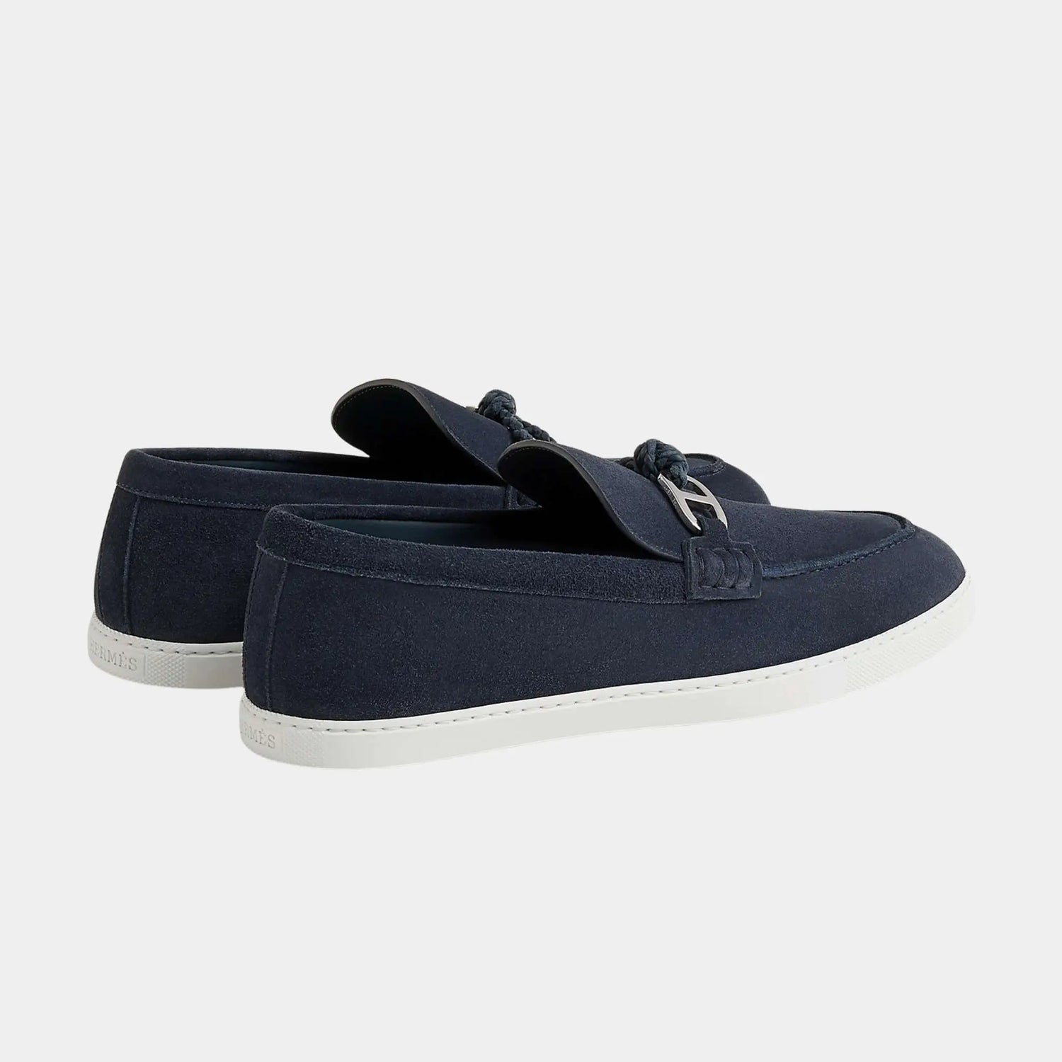 Hermes Ignacio Loafers in Suede Calfskin, Bleu Celeste, Back
