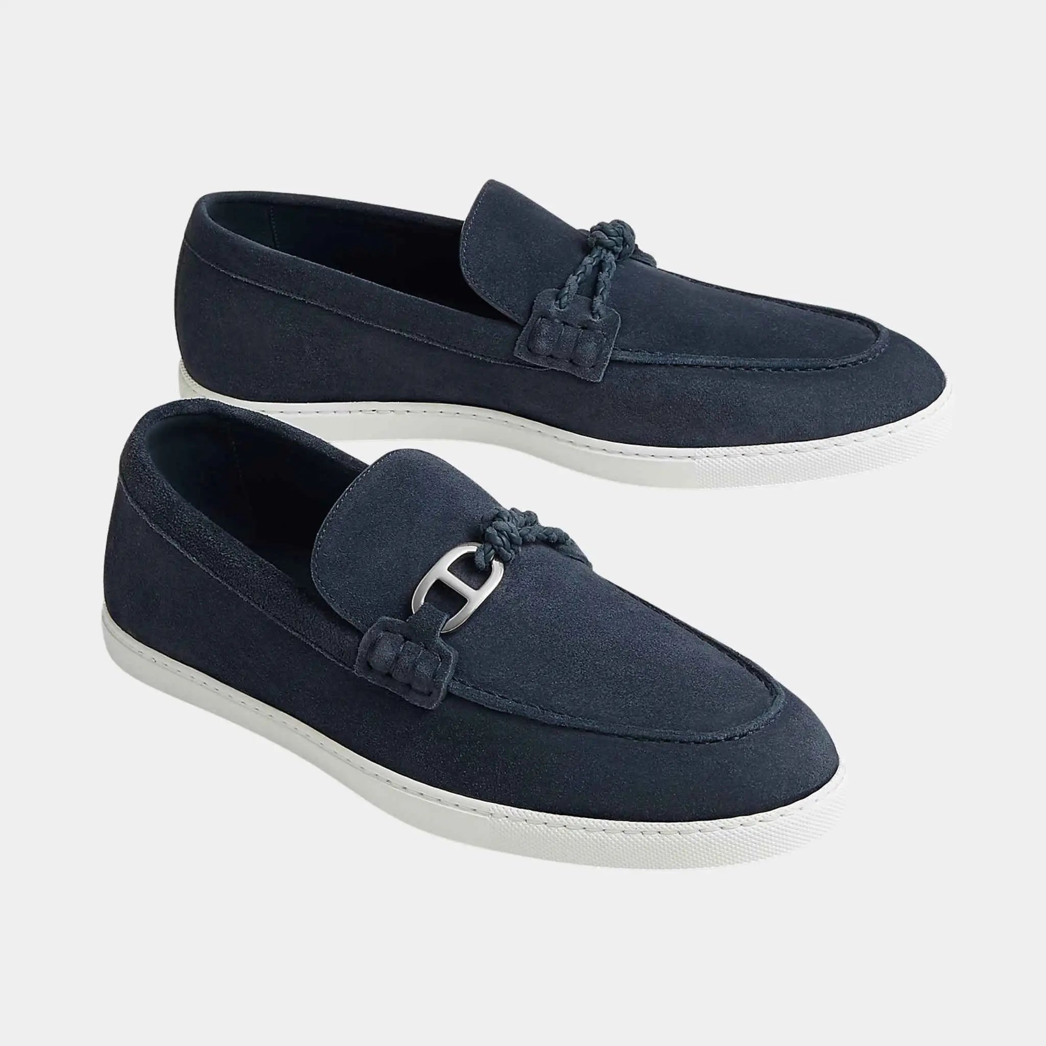 Hermes Ignacio Loafers in Suede Calfskin, Bleu Celeste, Front