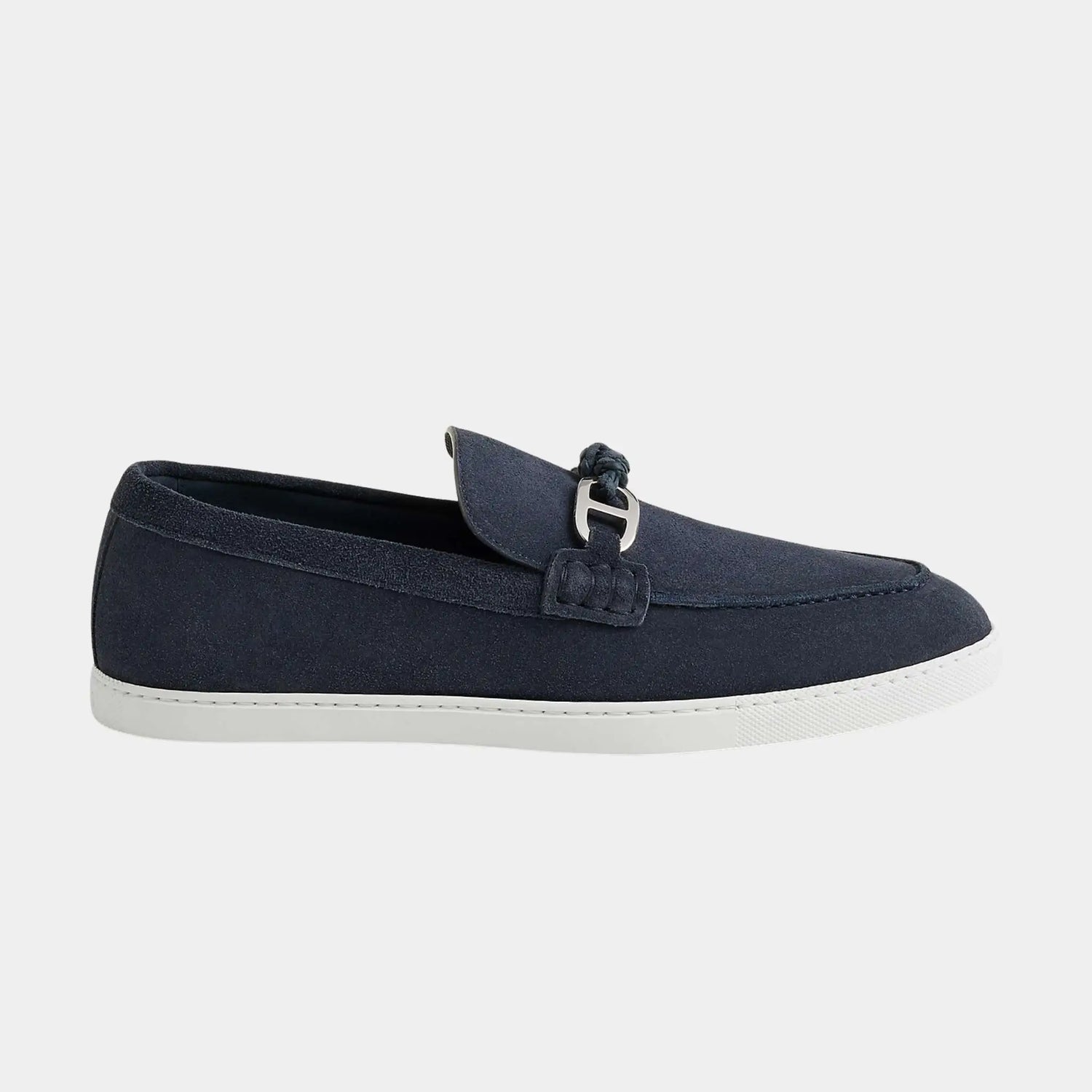 Hermes Ignacio Loafers in Suede Calfskin, Bleu Celeste, Side
