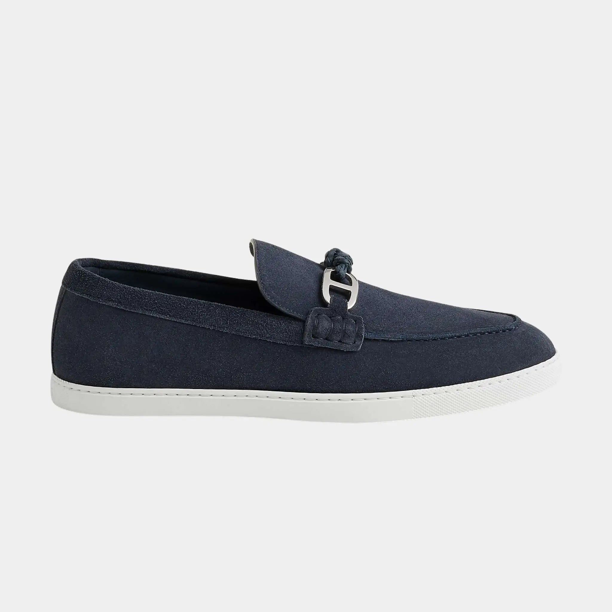 Hermes Ignacio Loafers in Suede Calfskin, Bleu Celeste, Side