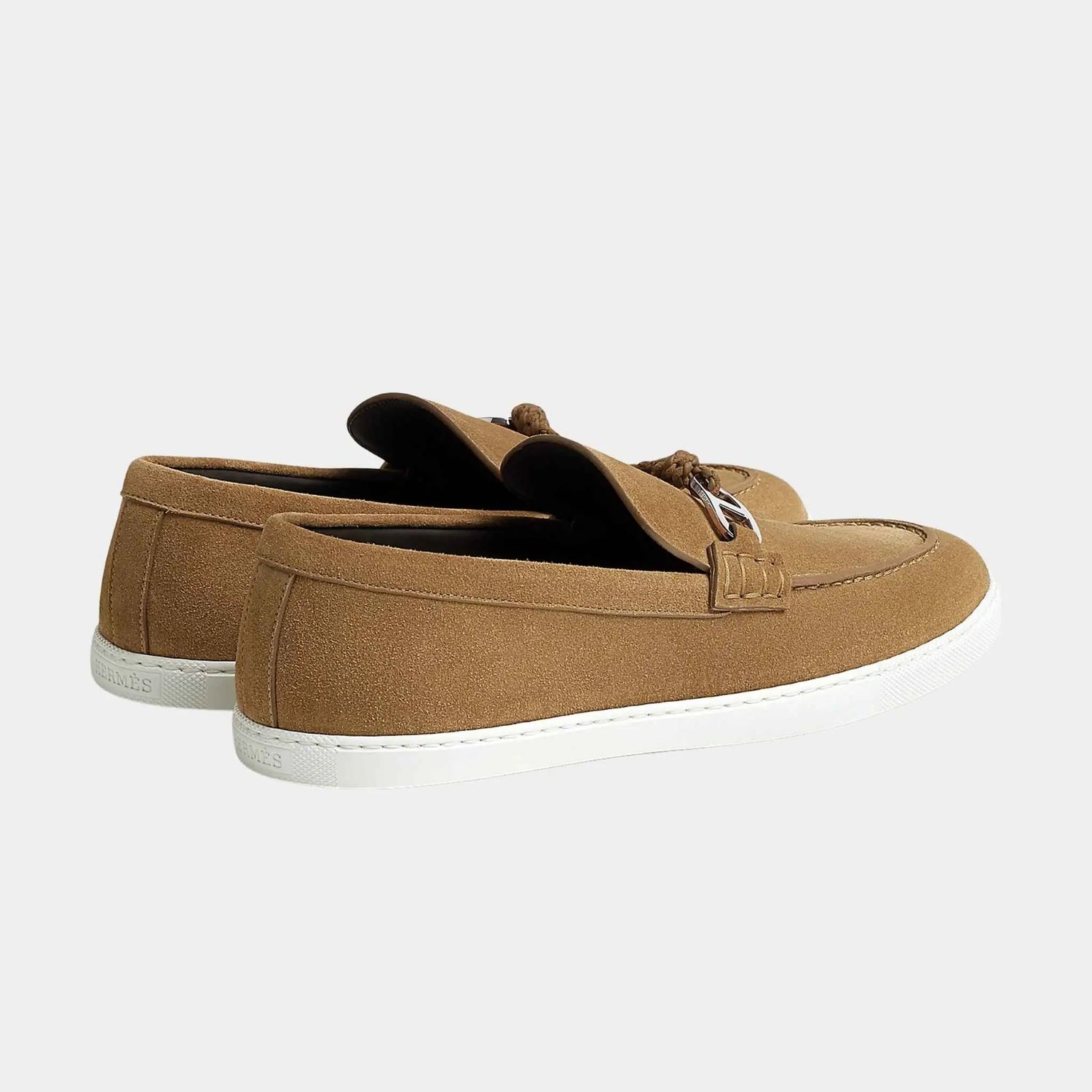 Hermes Ignacio Loafers in Suede Calfskin, Brun Fume, Back