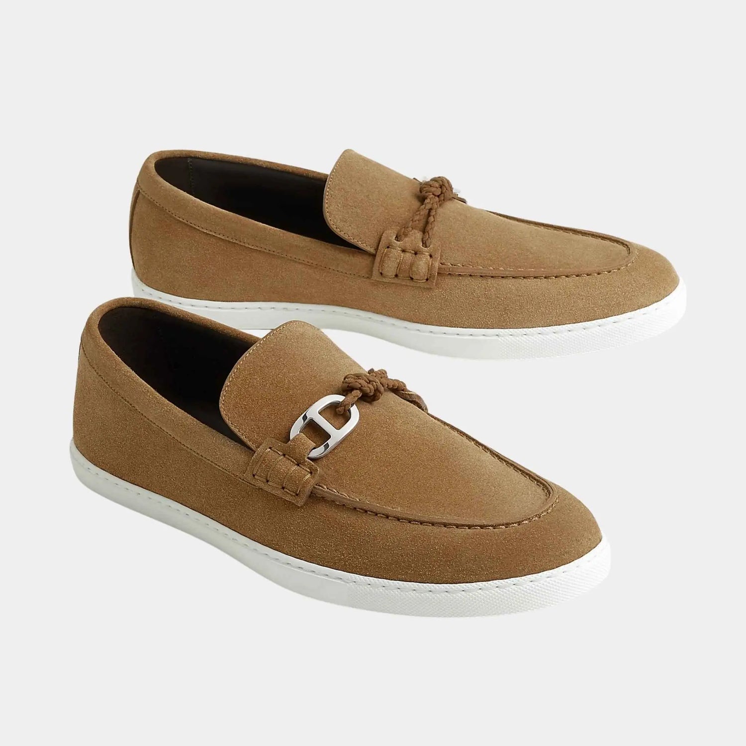 Hermes Ignacio Loafers in Suede Calfskin, Brun Fume, Front