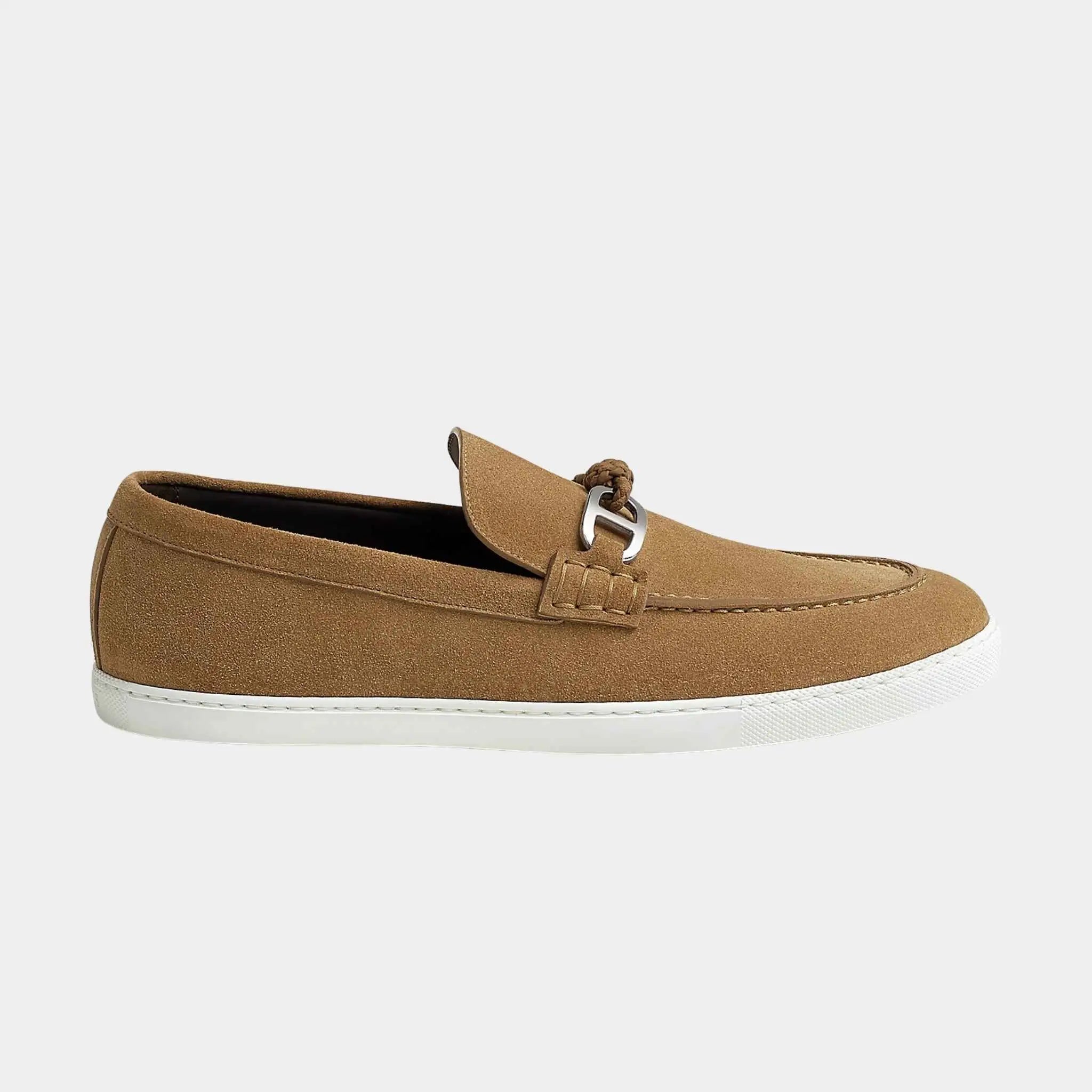 Hermes Ignacio Loafers in Suede Calfskin, Brun Fume, Side
