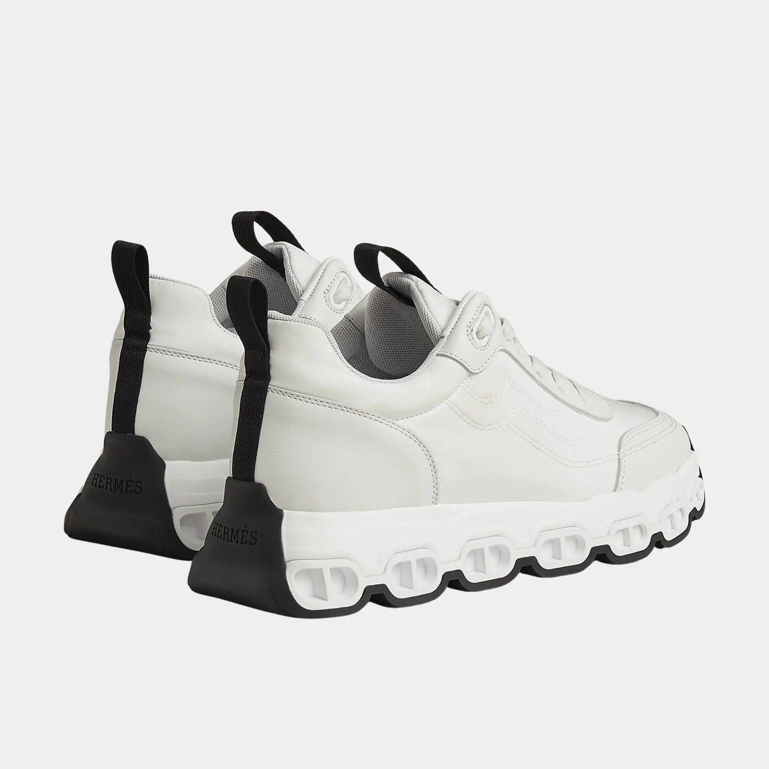 Hermes Impulse Sneakers in Parachute Fabric and Calfskin, Blanc, Back