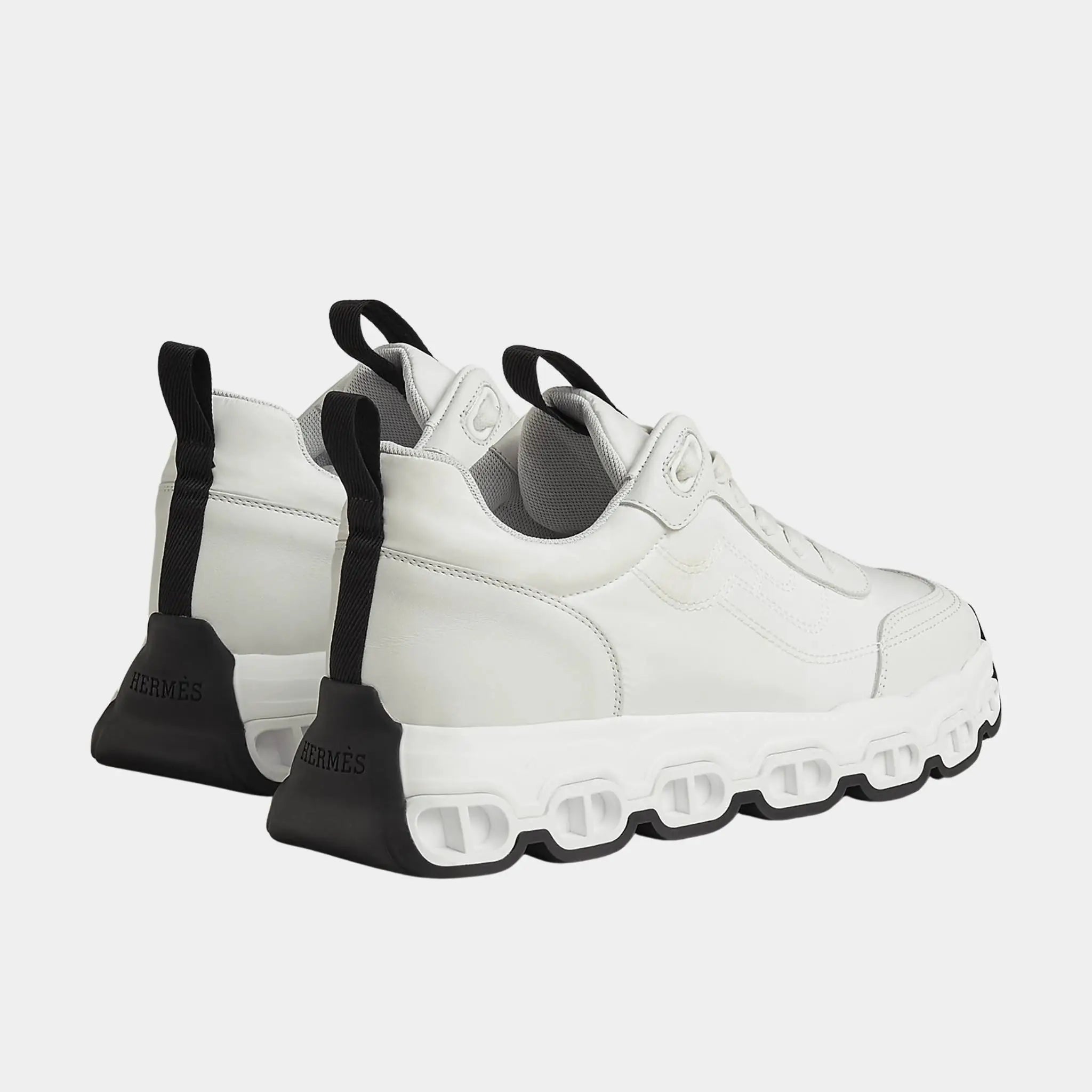 Hermes Impulse Sneakers in Parachute Fabric and Calfskin, Blanc, Back