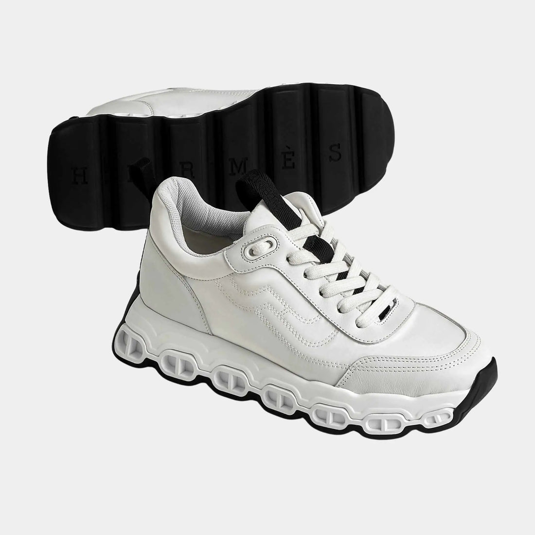 Hermes Impulse Sneakers in Parachute Fabric and Calfskin, Blanc, Front