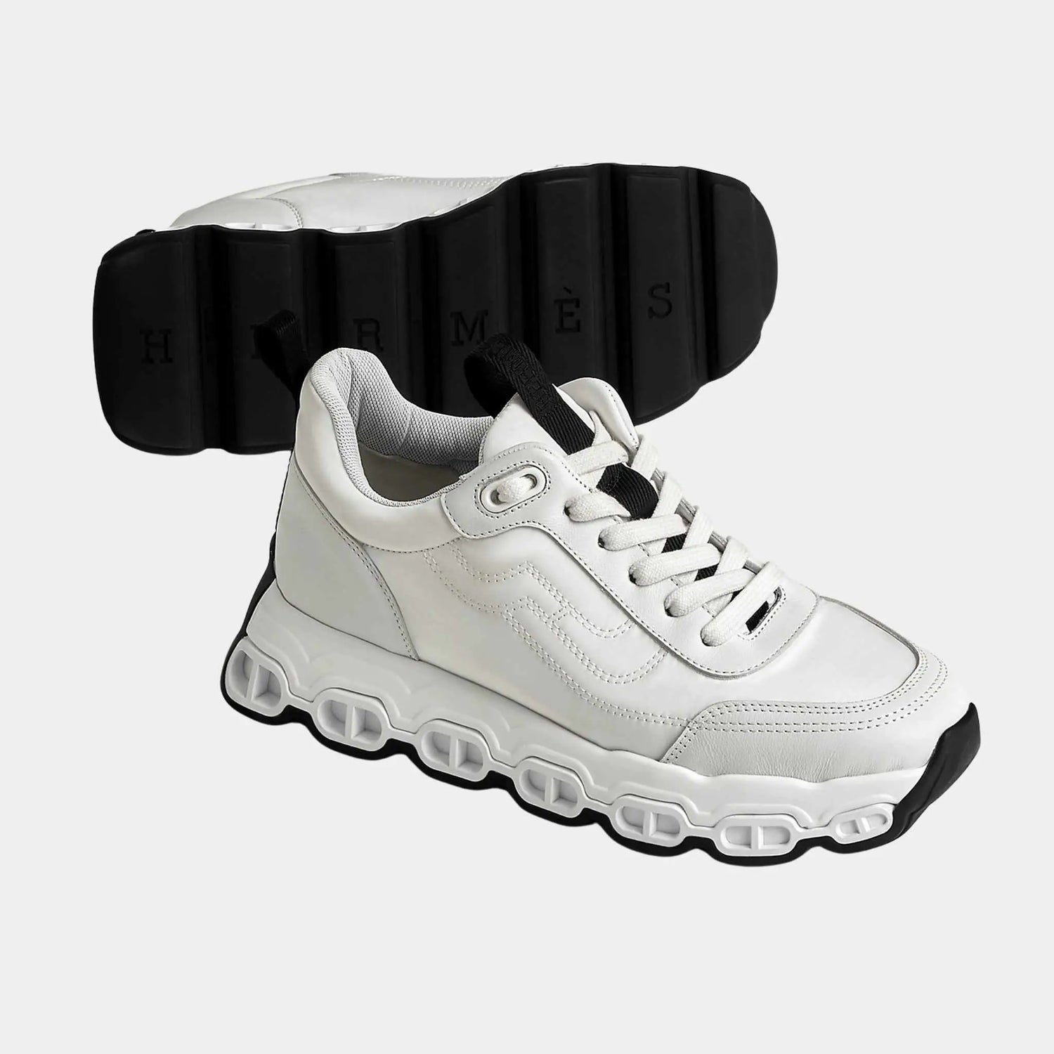 Hermes Impulse Sneakers in Parachute Fabric and Calfskin, Blanc, Front