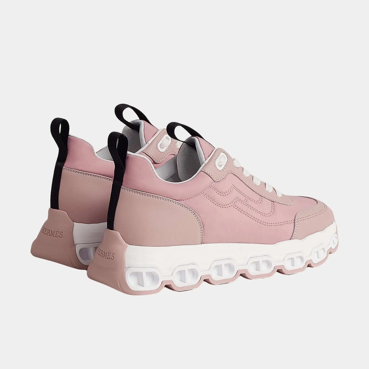 Hermes Impulse Sneakers in Parachute Fabric and Calfskin, Rose Porcelaine, Back