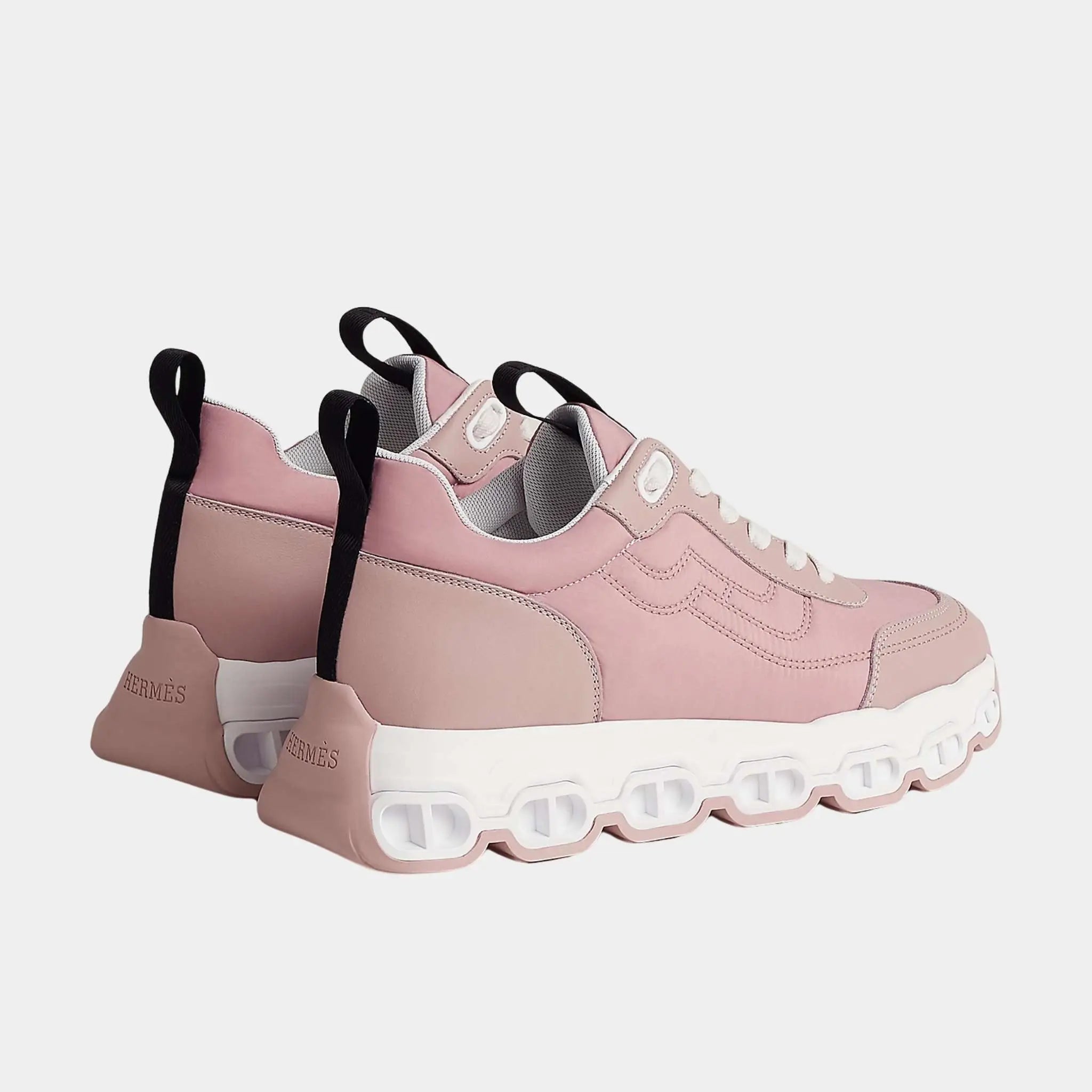 Hermes Impulse Sneakers in Parachute Fabric and Calfskin, Rose Porcelaine, Back