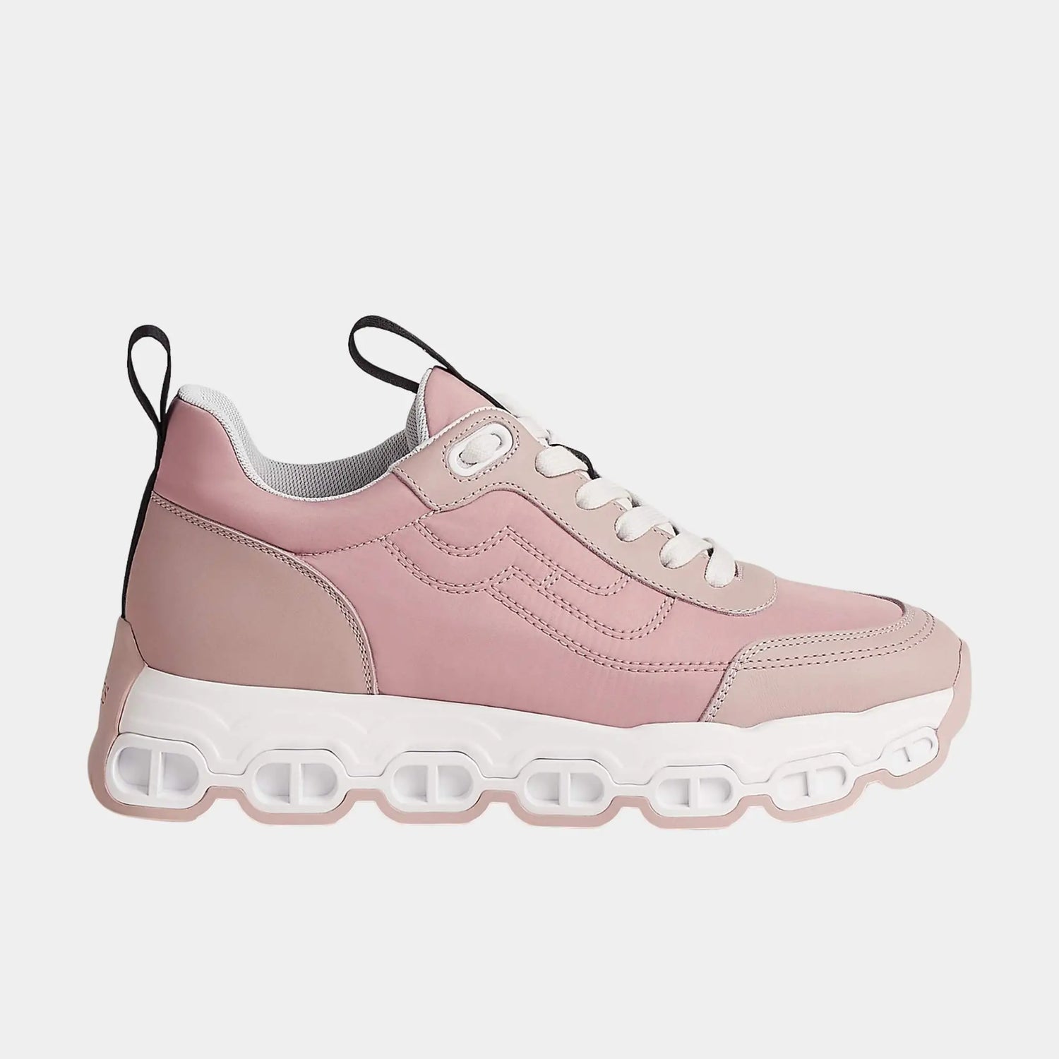 Hermes Impulse Sneakers in Parachute Fabric and Calfskin, Rose Porcelaine, Side