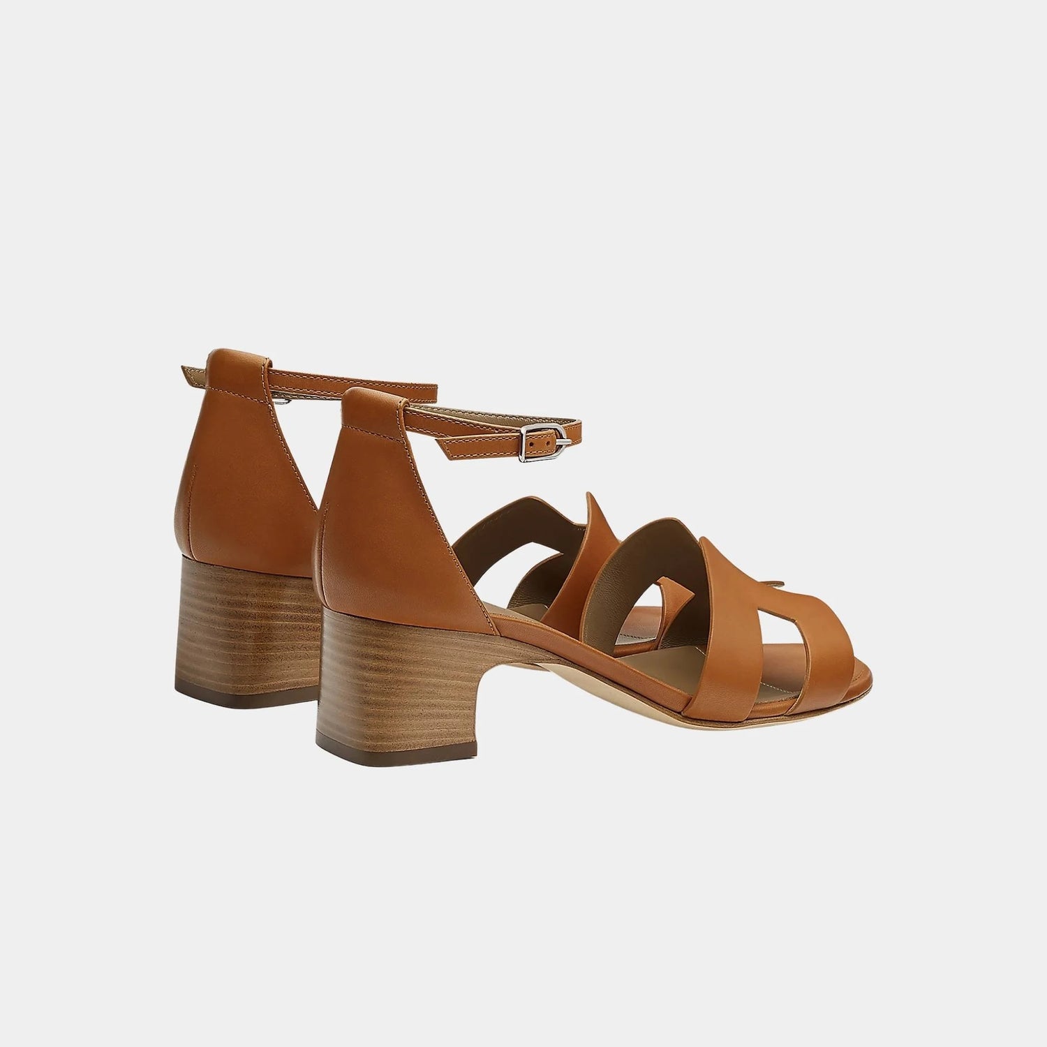 Hermes Incense 50 Heeled Sandals in Calfskin, Naturel, Back