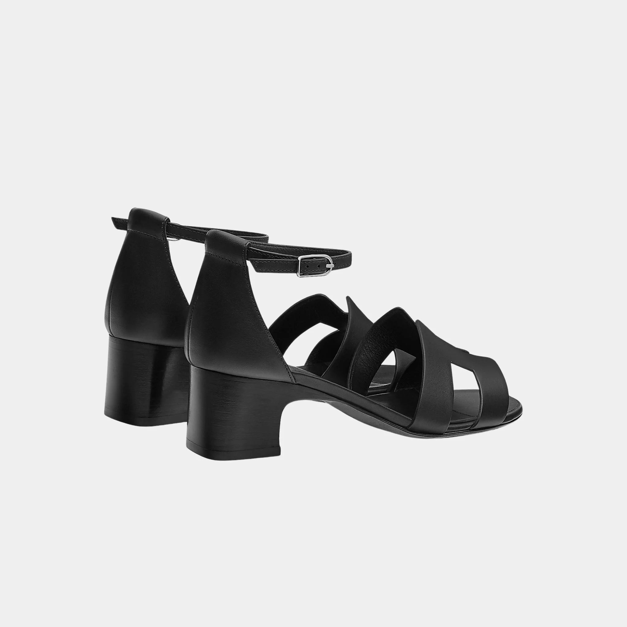 Hermes Incense 50 Heeled Sandals in Calfskin, Noir, Back