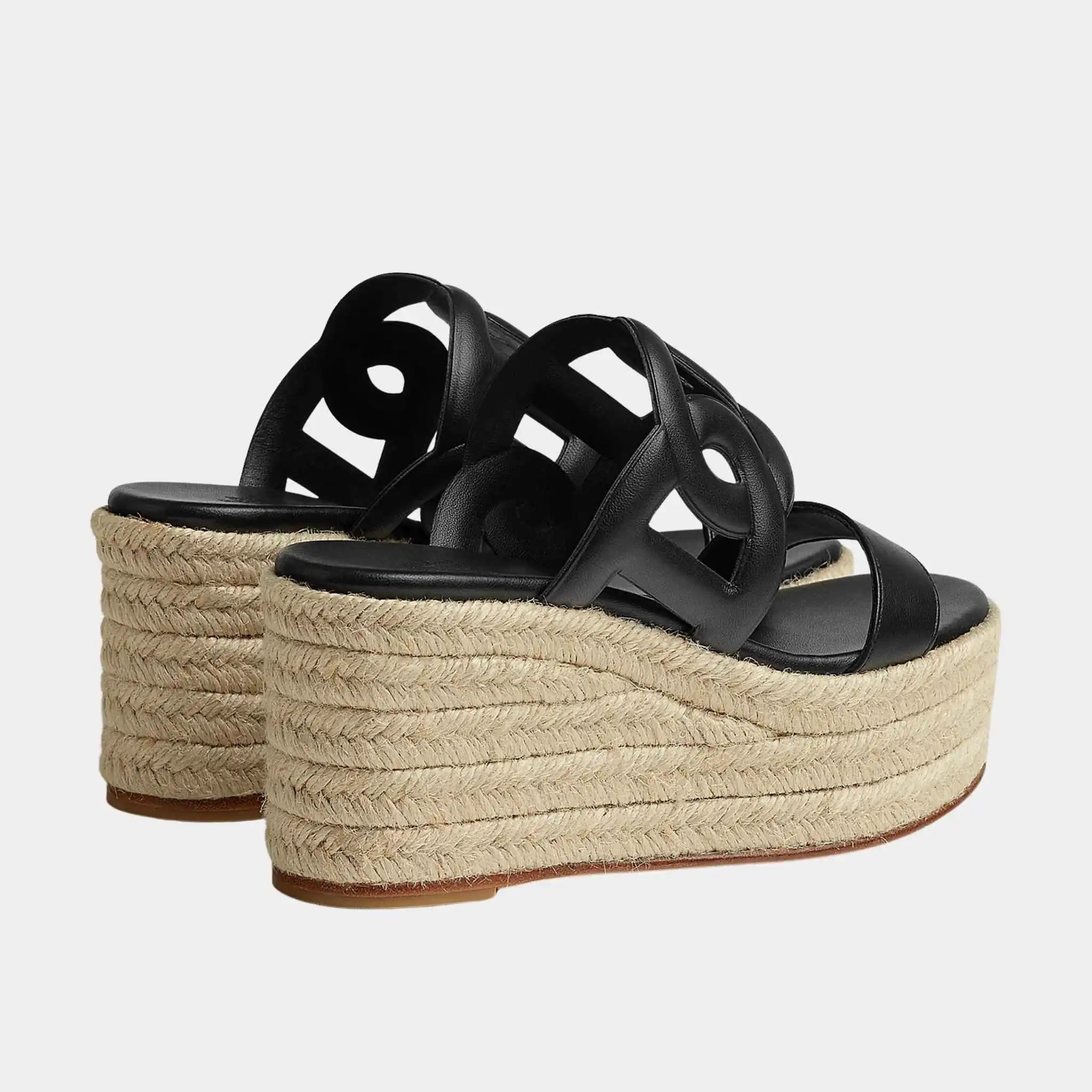 Hermes Ithea 30 Espadrille in Nappa Leather, Noir, Back