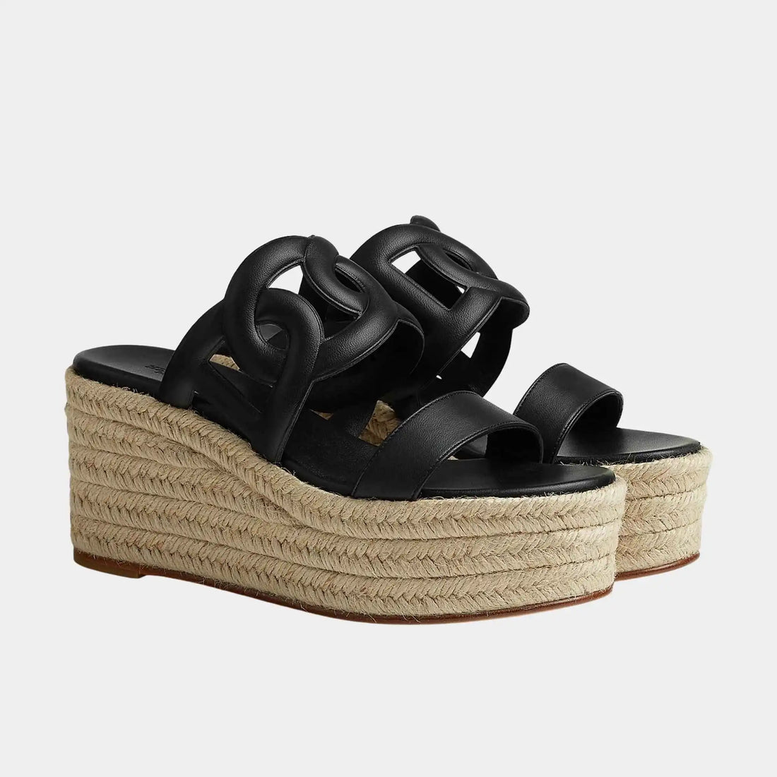 Hermes Ithea 30 Espadrille in Nappa Leather, Noir, Front