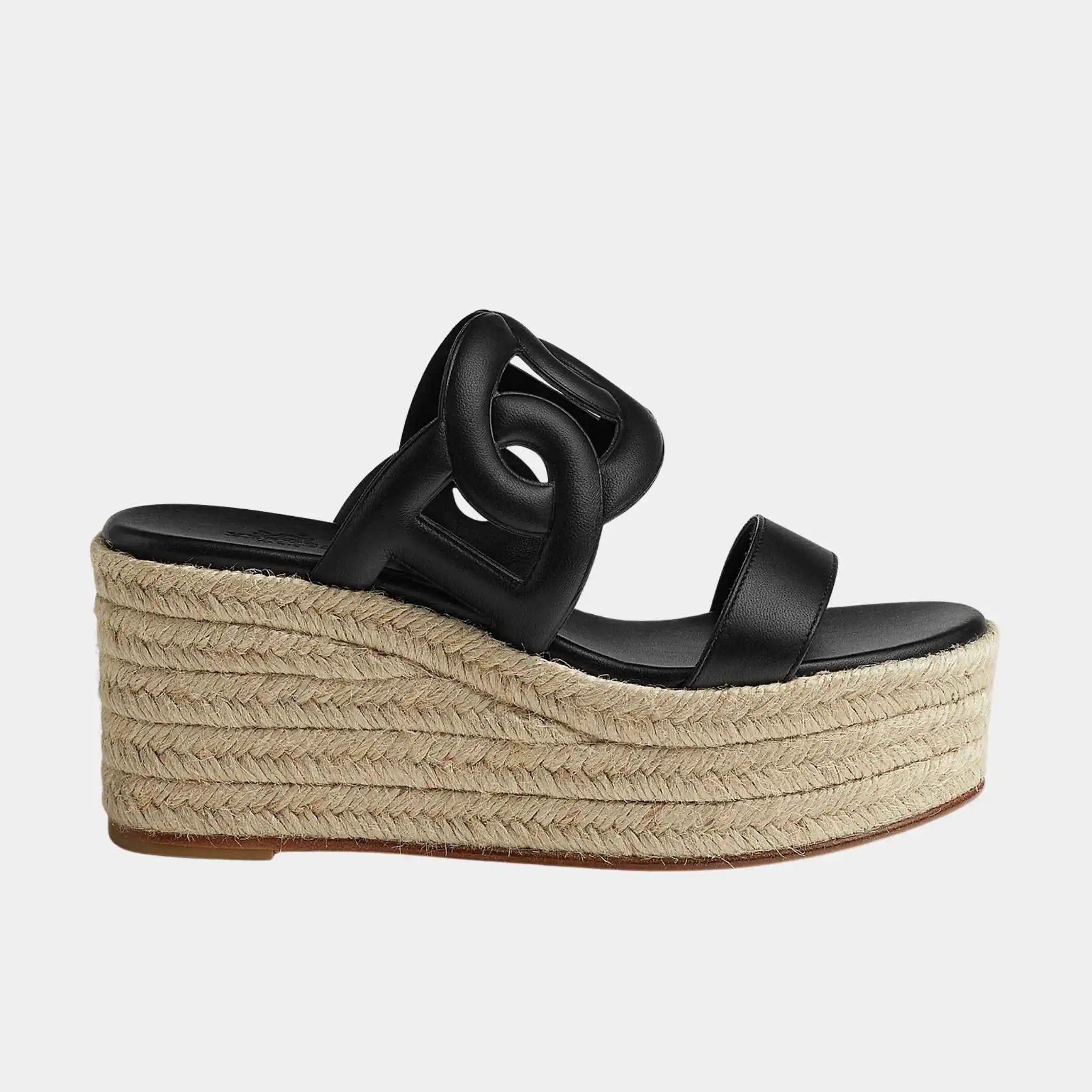 Hermes Ithea 30 Espadrille in Nappa Leather, Noir, Side