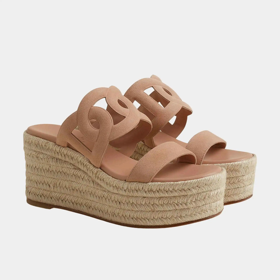 Hermes Ithea 30 Espadrille in Suede Goatskin, Beige Perlino, Front