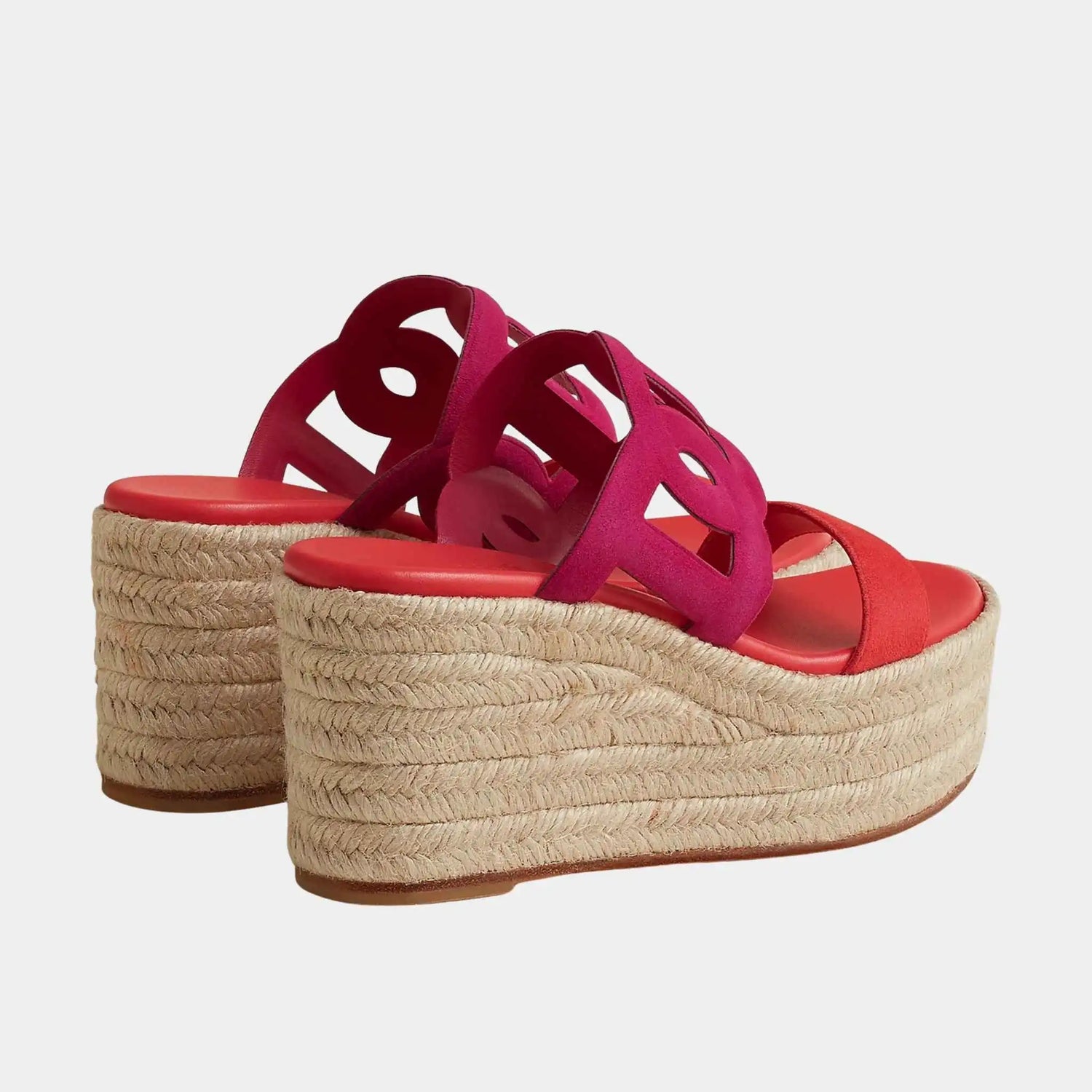 Hermes Ithea 30 Espadrille in Suede Goatskin, Rose Bougainvillier, Rose Vermillion, Back