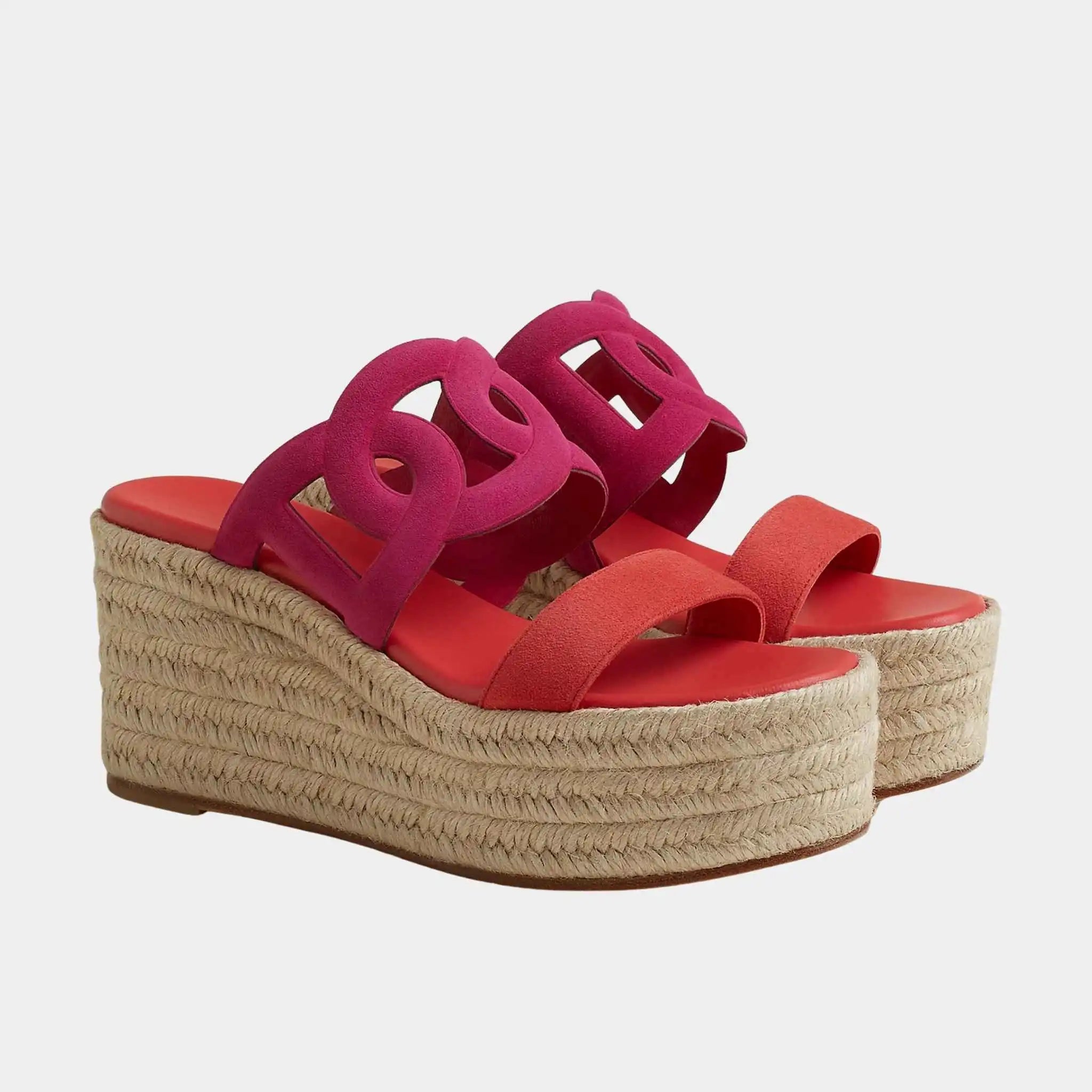 Hermes Ithea 30 Espadrille in Suede Goatskin, Rose Bougainvillier, Rose Vermillion, Front