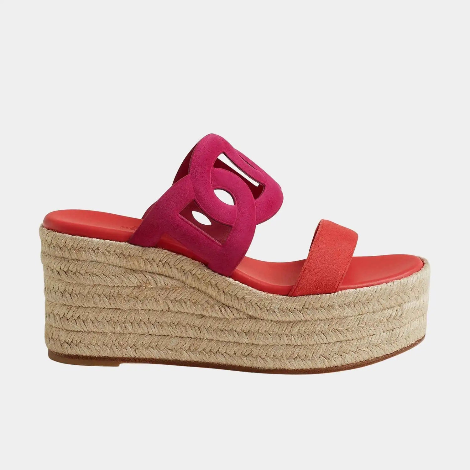 Hermes Ithea 30 Espadrille in Suede Goatskin, Rose Bougainvillier, Rose Vermillion, Side