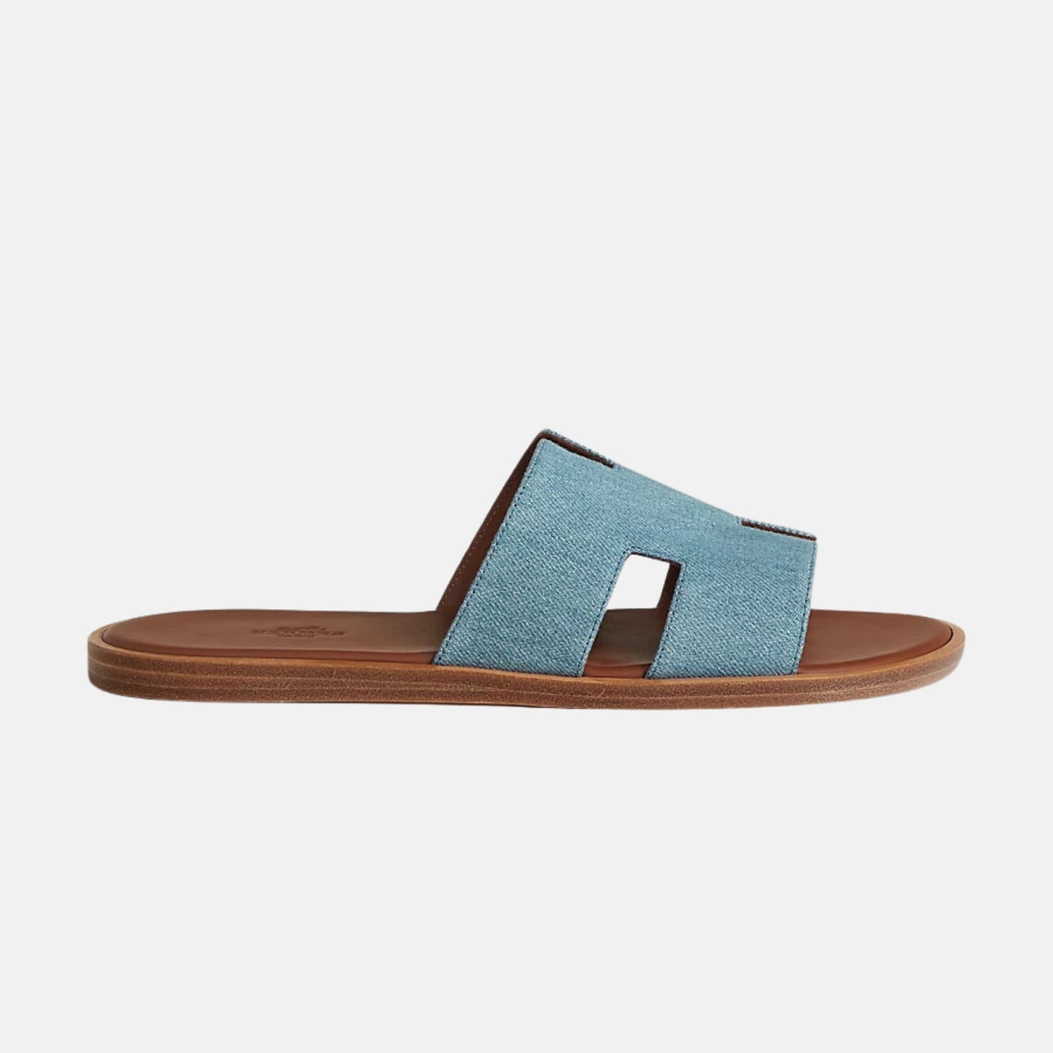 Hermes Izmir Sandal In Denim, Bleu Clair Gold, Side