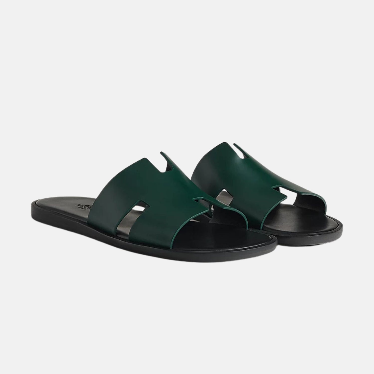 Hermes Izmir Sandal In Glazed Calfskin, VertFonce, Front