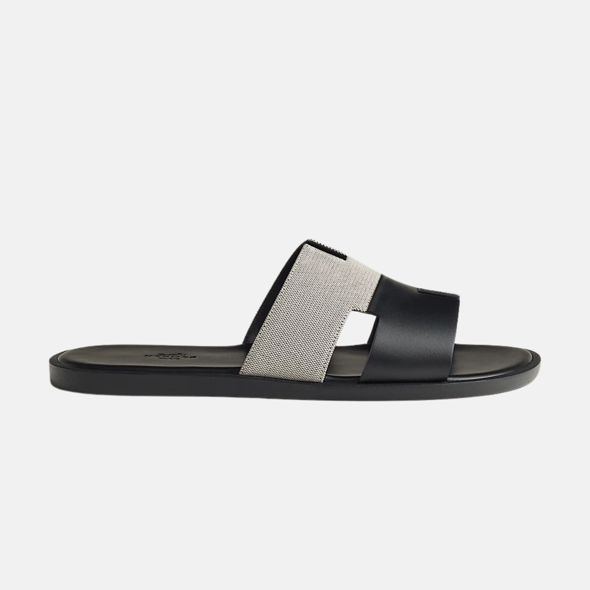 Hermes Izmir Sandal In H Canvas And Calfskin, Prunoir Noir, Side

