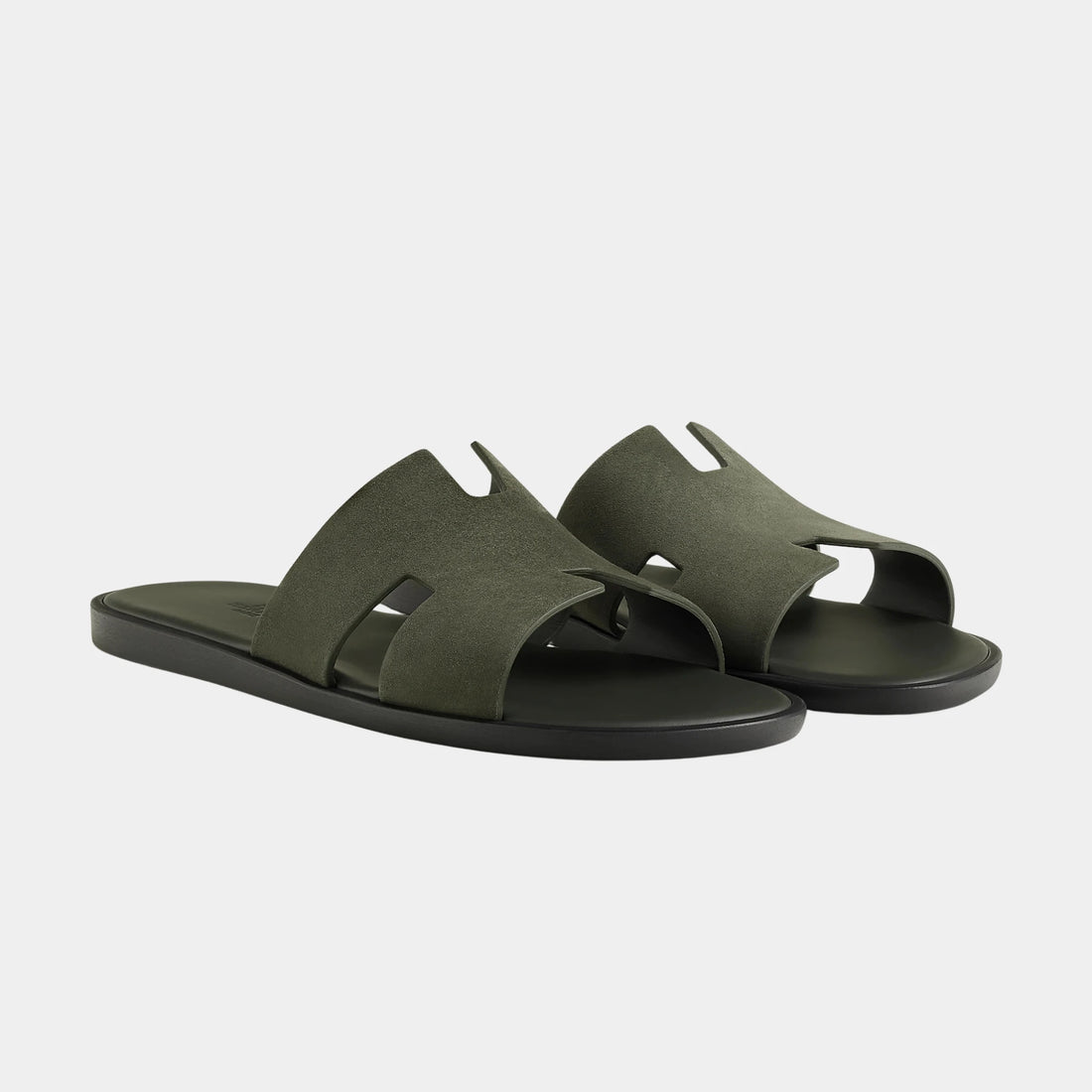 Hermes Izmir Sandal In Suede Goatskin, Vert Foret, Front