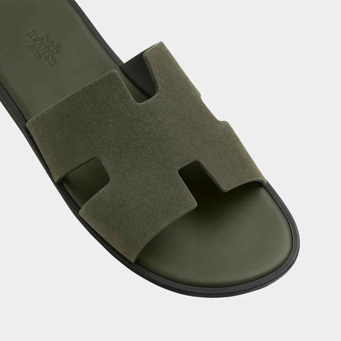 Hermes Izmir Sandal In Suede Goatskin, Vert Foret, Top