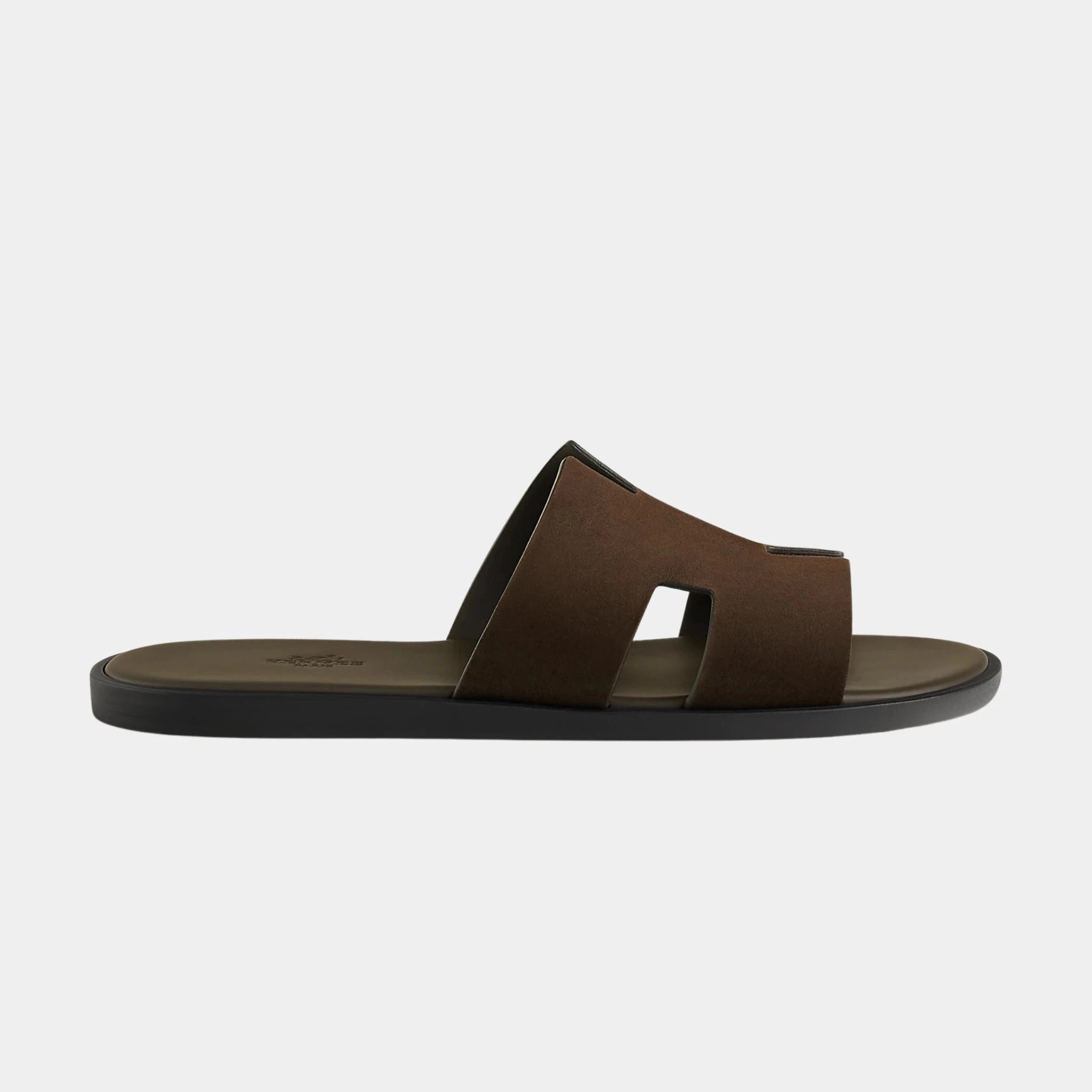 Hermes Izmir Sandal In Suede Goatskin, Ecorce, Side