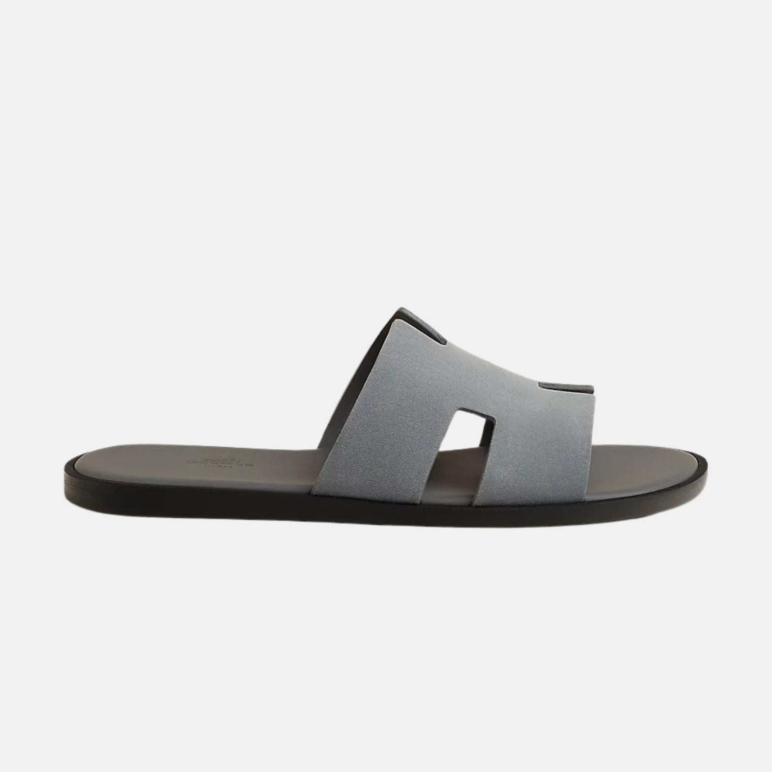 Hermes Izmir Sandal In Suede Goatskin, Gris Orage, Gris Osmium, Side