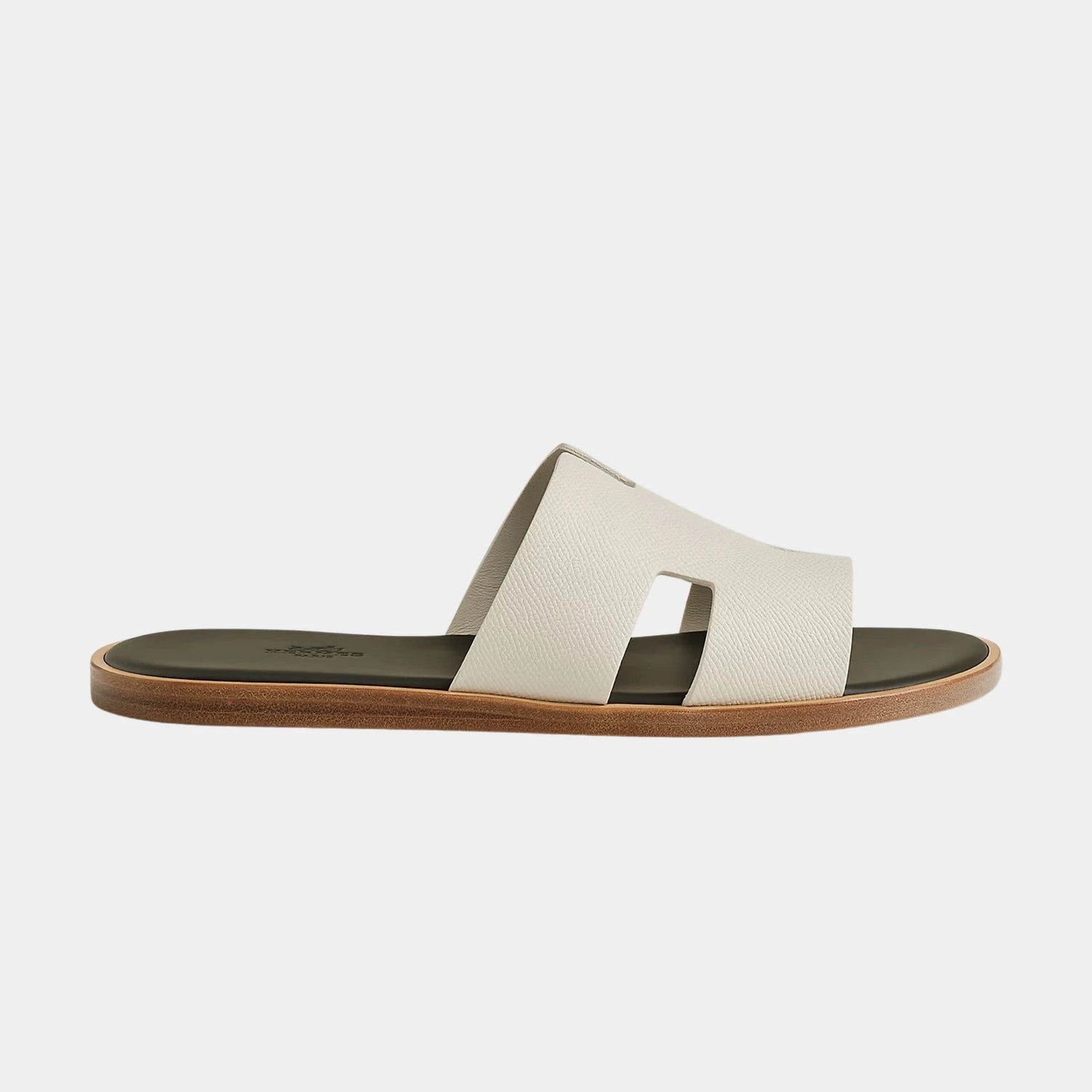 Hermes Izmir Sandal Epsom Calfskin Men, Beige Glaise, Vert Foret, Side