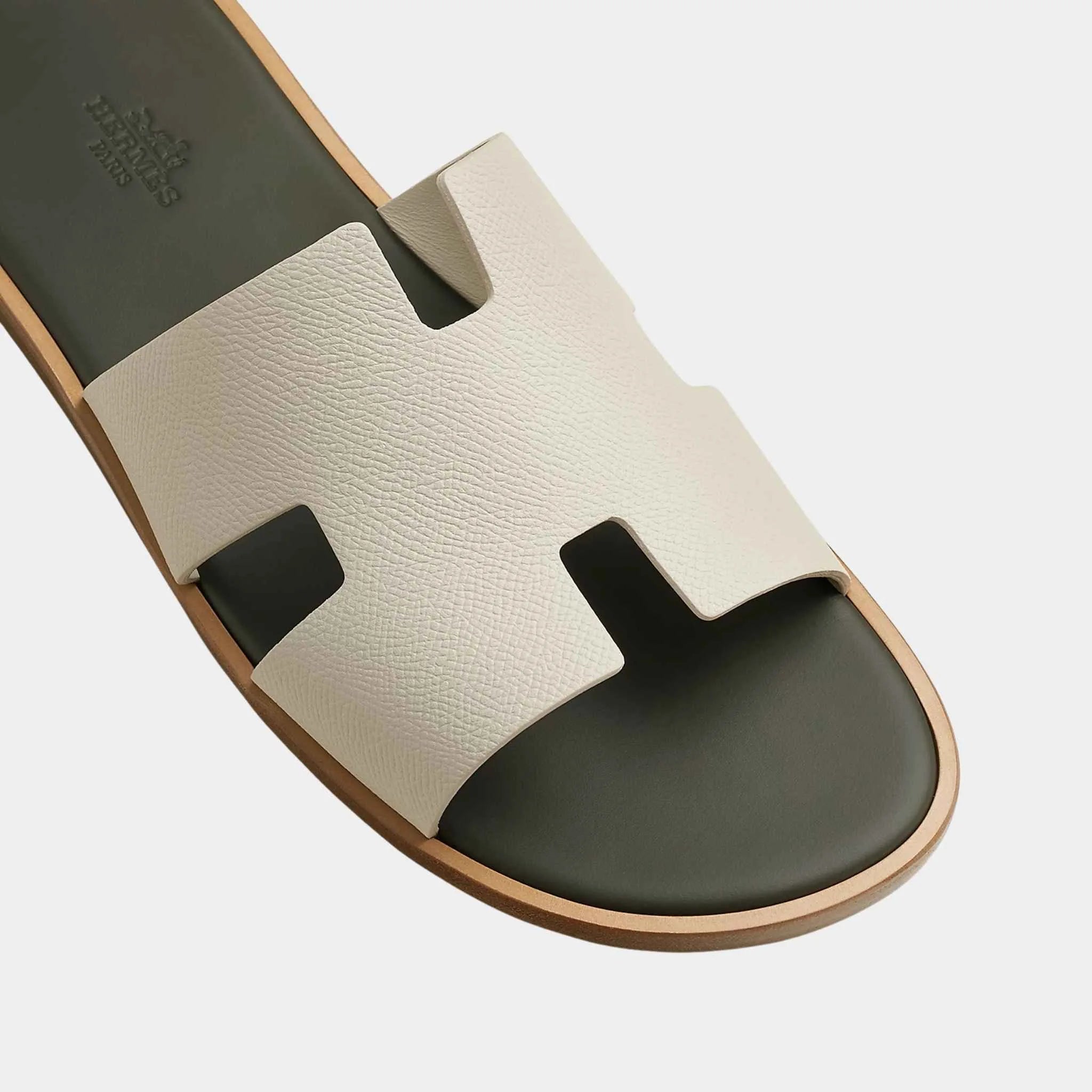 Hermes Izmir Sandal Epsom Calfskin Men, Beige Glaise, Vert Foret, Top