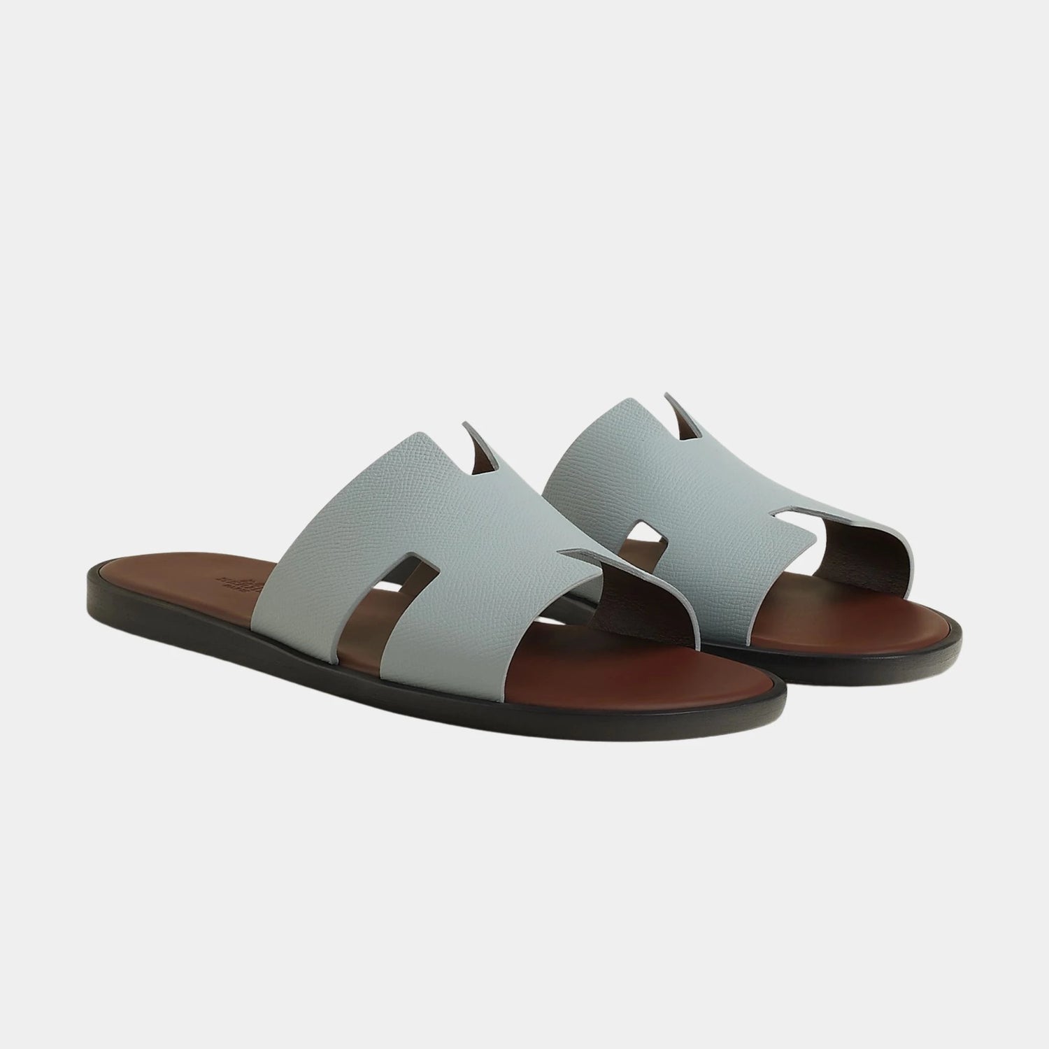 Hermes Izmir Sandal Epsom Calfskin Men, Gris Nuage, Chocolate, Front