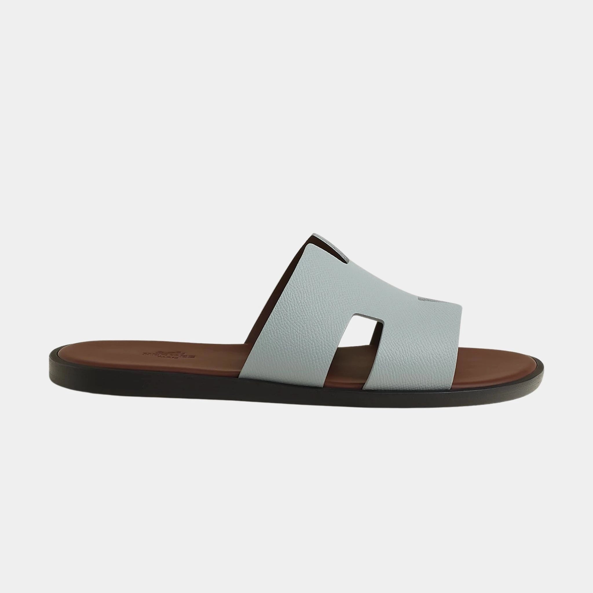 Hermes Izmir Sandal Epsom Calfskin Men, Gris Nuage, Chocolate, Side