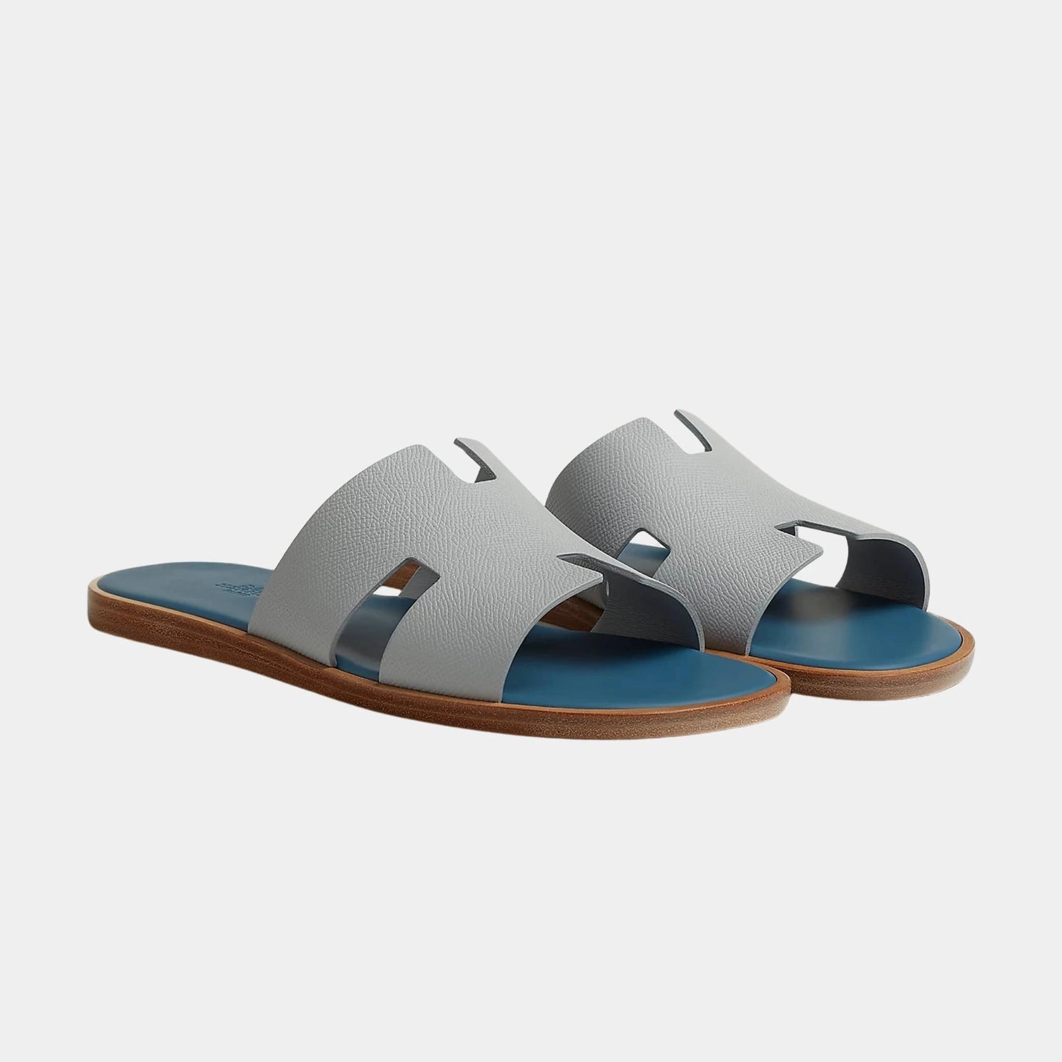 Hermes Izmir Sandal Epsom Calfskin Men, Gris Silex, Bleu Turquin, Front