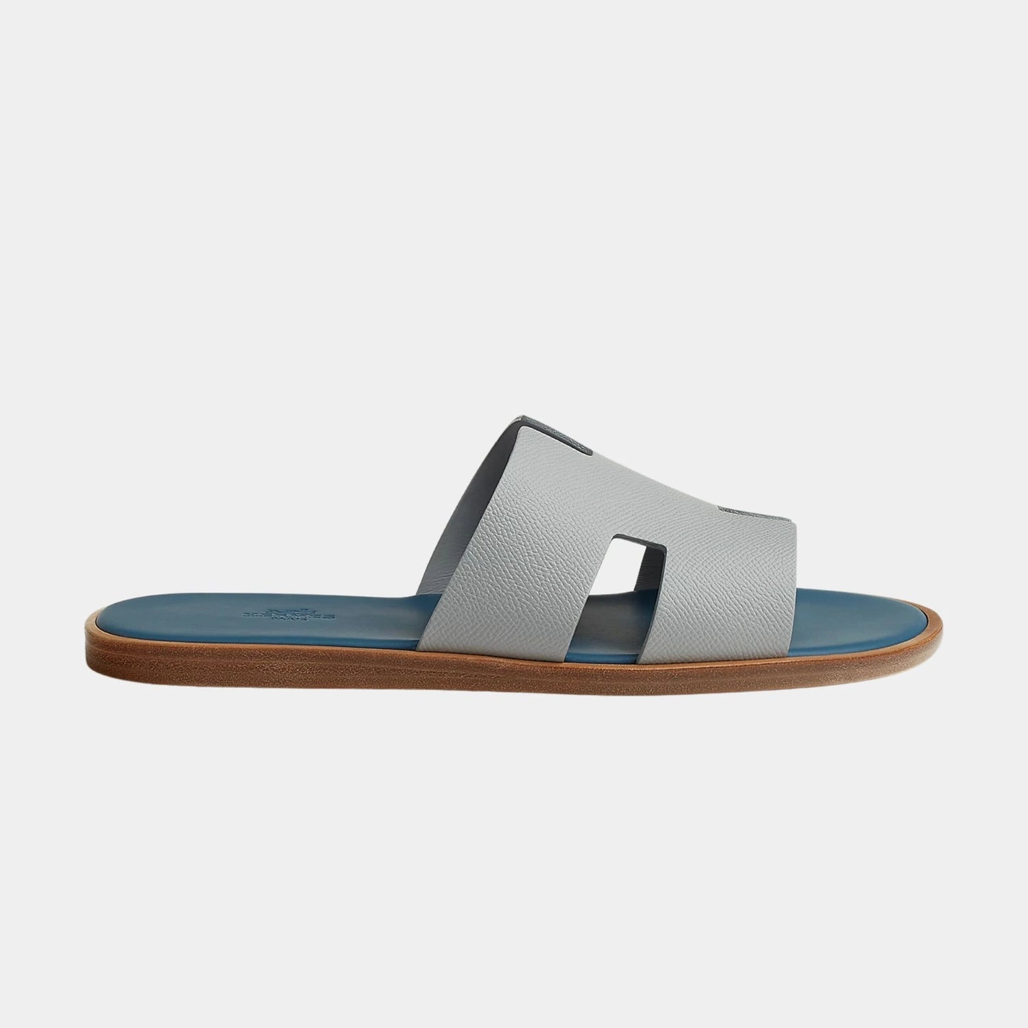 Hermes Izmir Sandal Epsom Calfskin Men, Gris Silex, Bleu Turquin, Side