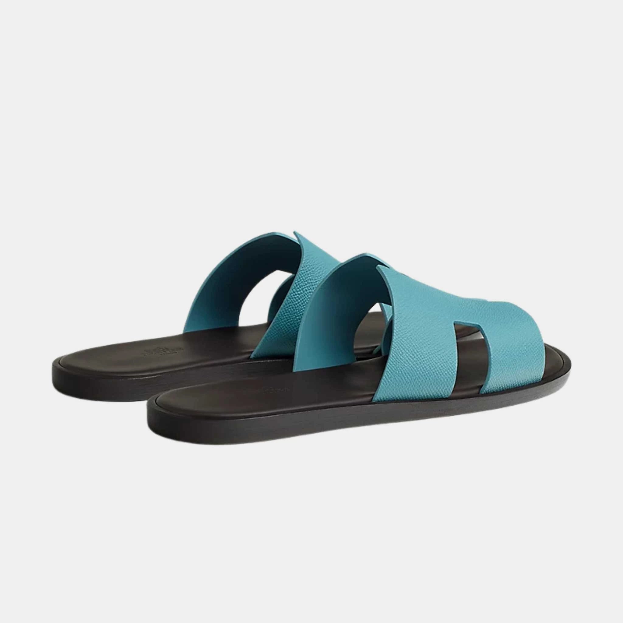 Hermes Izmir Sandal Epsom Calfskin Men, Mineral Blue, Ebony Brown, Back