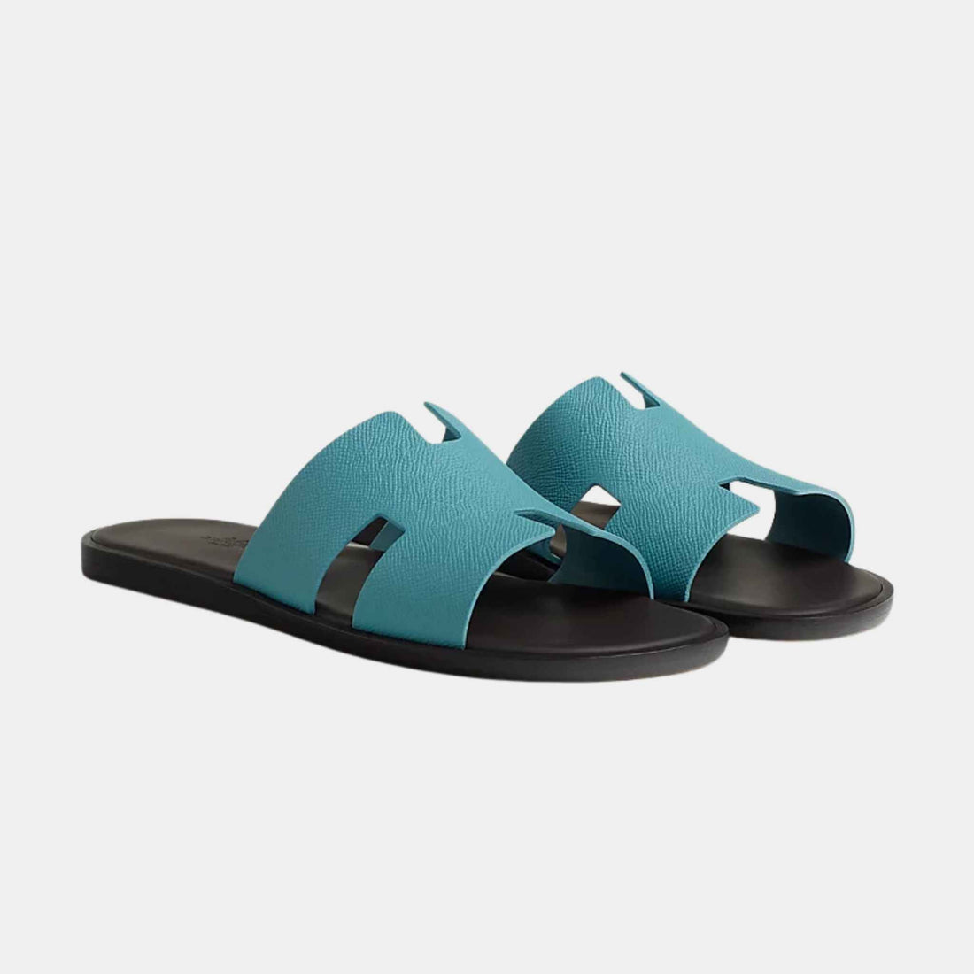 Hermes Izmir Sandals Mineral Blue Ebony Brown, side view