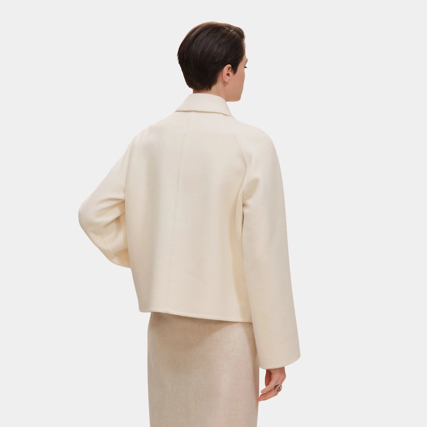 Hermes Jacket in Double-sided Cashmere, Blanc Naturel, Back
