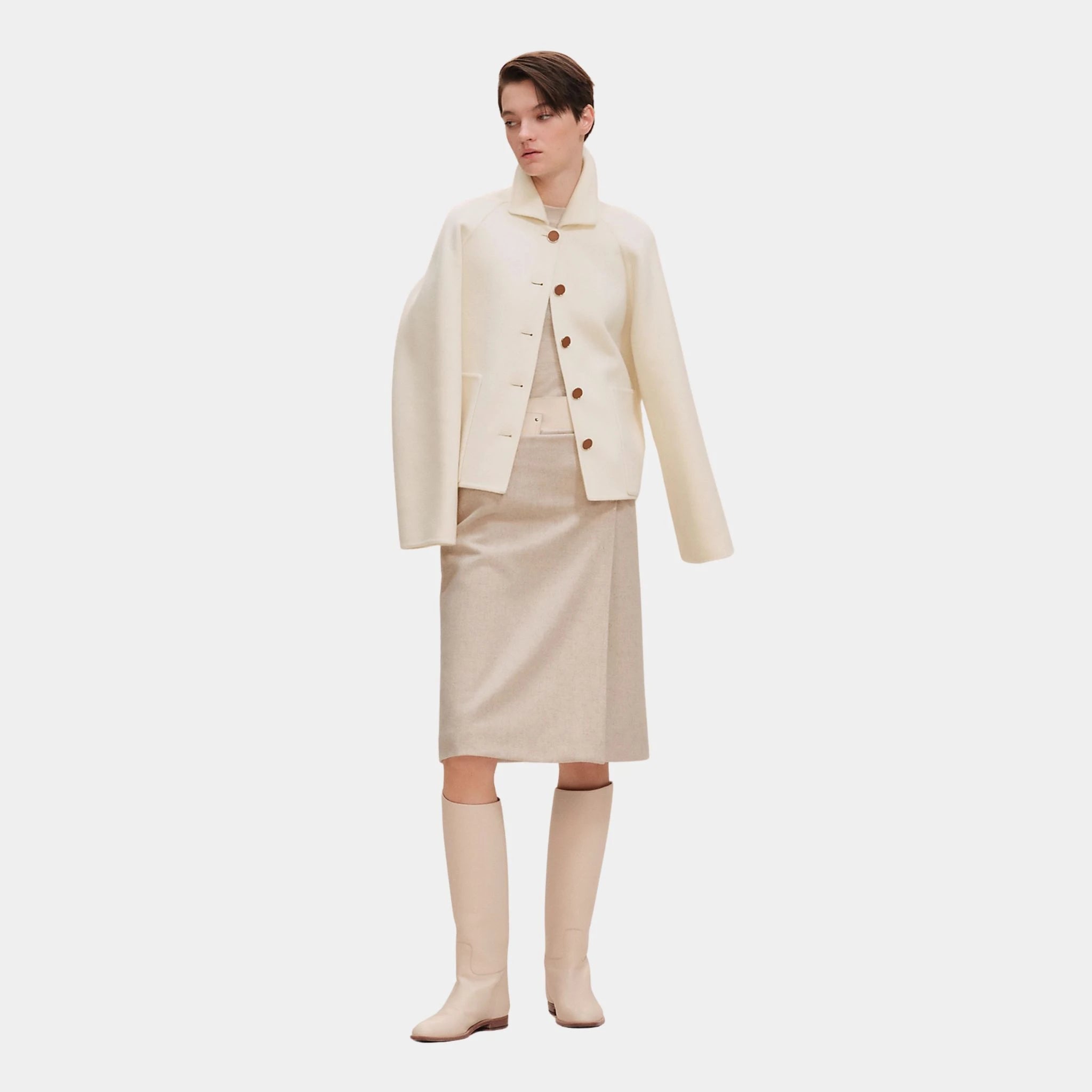 Hermes Jacket in Double-sided Cashmere, Blanc Naturel, Front