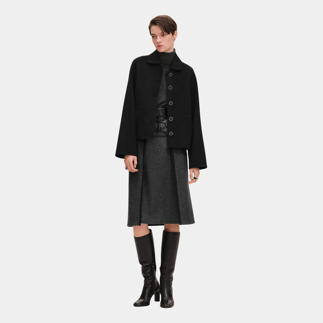 Hermes Jacket in Double-sided Cashmere, Noir, Front