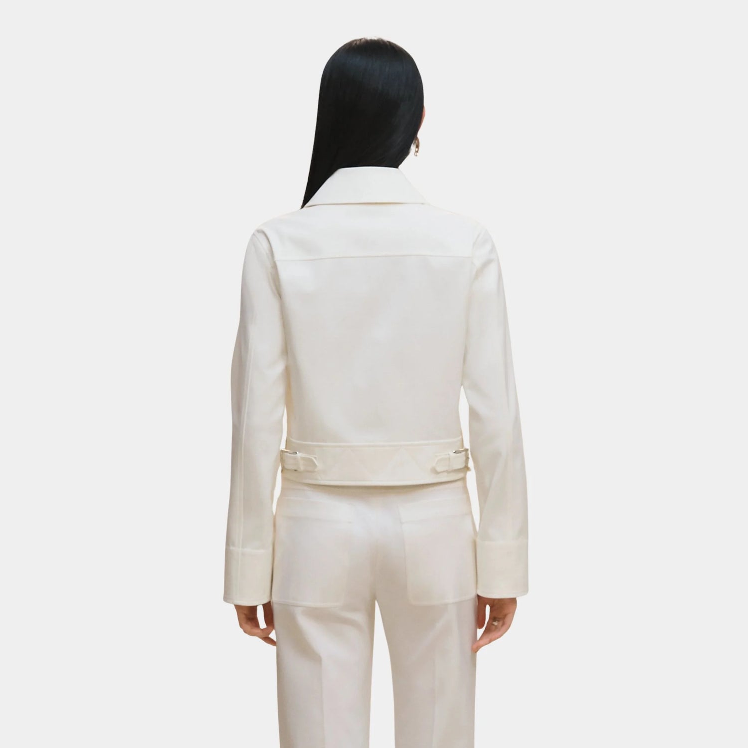 Hermes Jacket in Double Stretch Cotton Twill, Blanc Naturel, Back