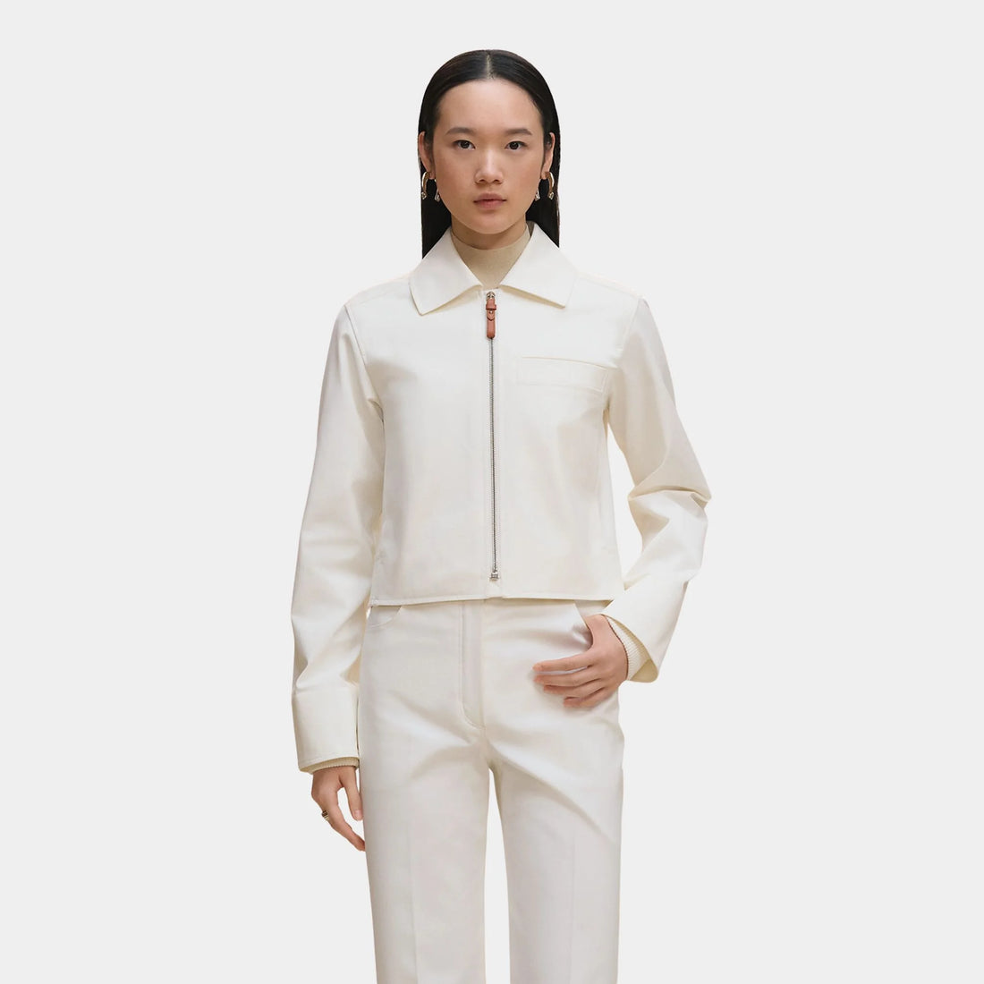 Hermes Jacket in Double Stretch Cotton Twill, Blanc Naturel, Front