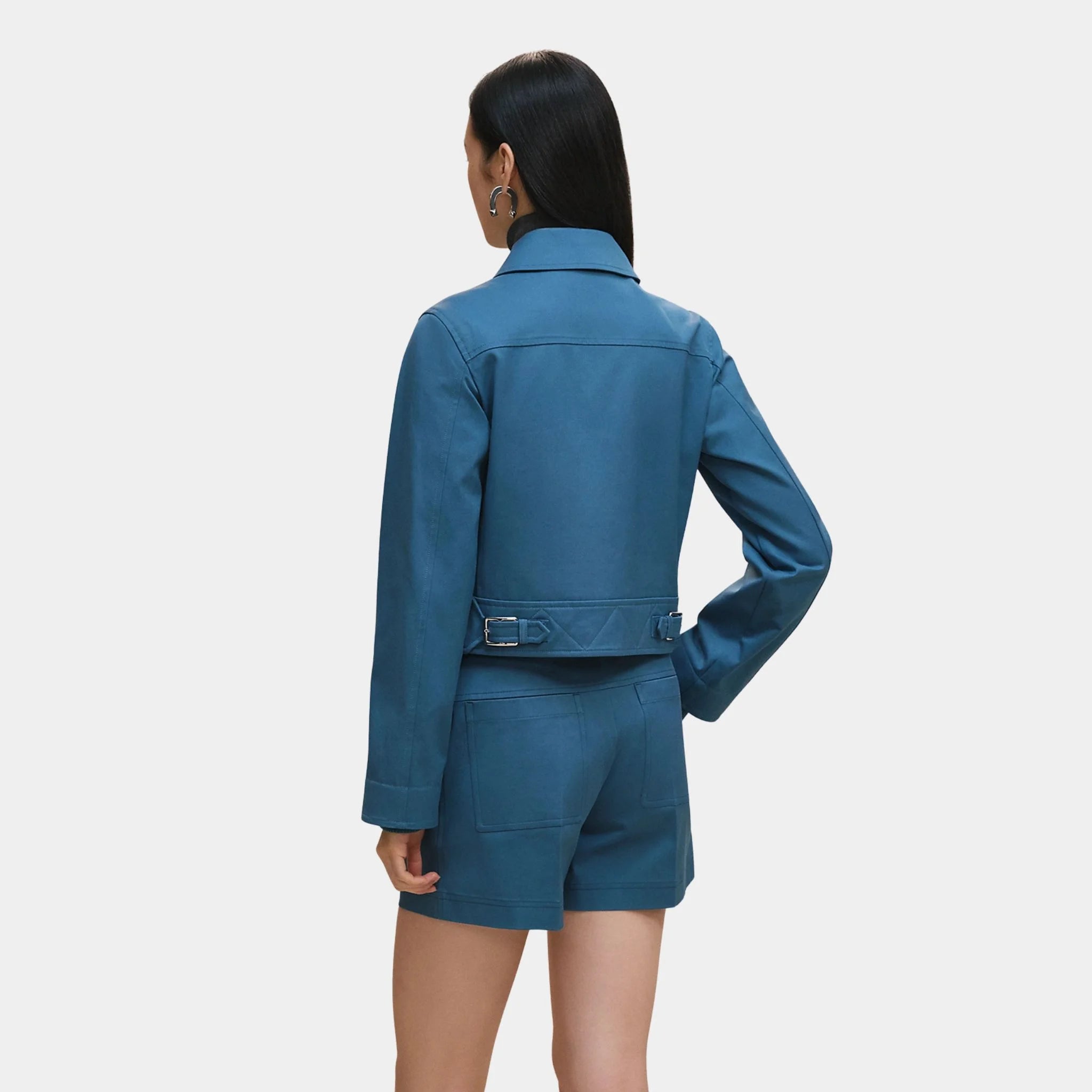Hermes Jacket in Double Stretch Cotton Twill, Bleu Mer, Back