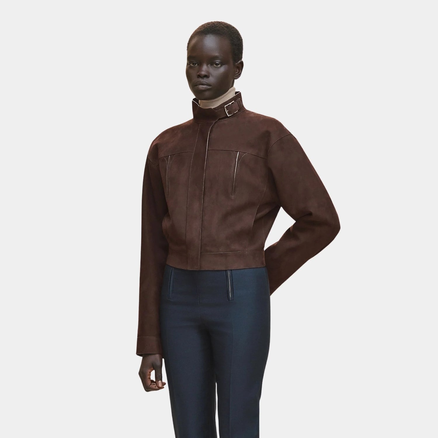 Hermes Jacket in Nubuck Calfskin, Marron Ebene, Front